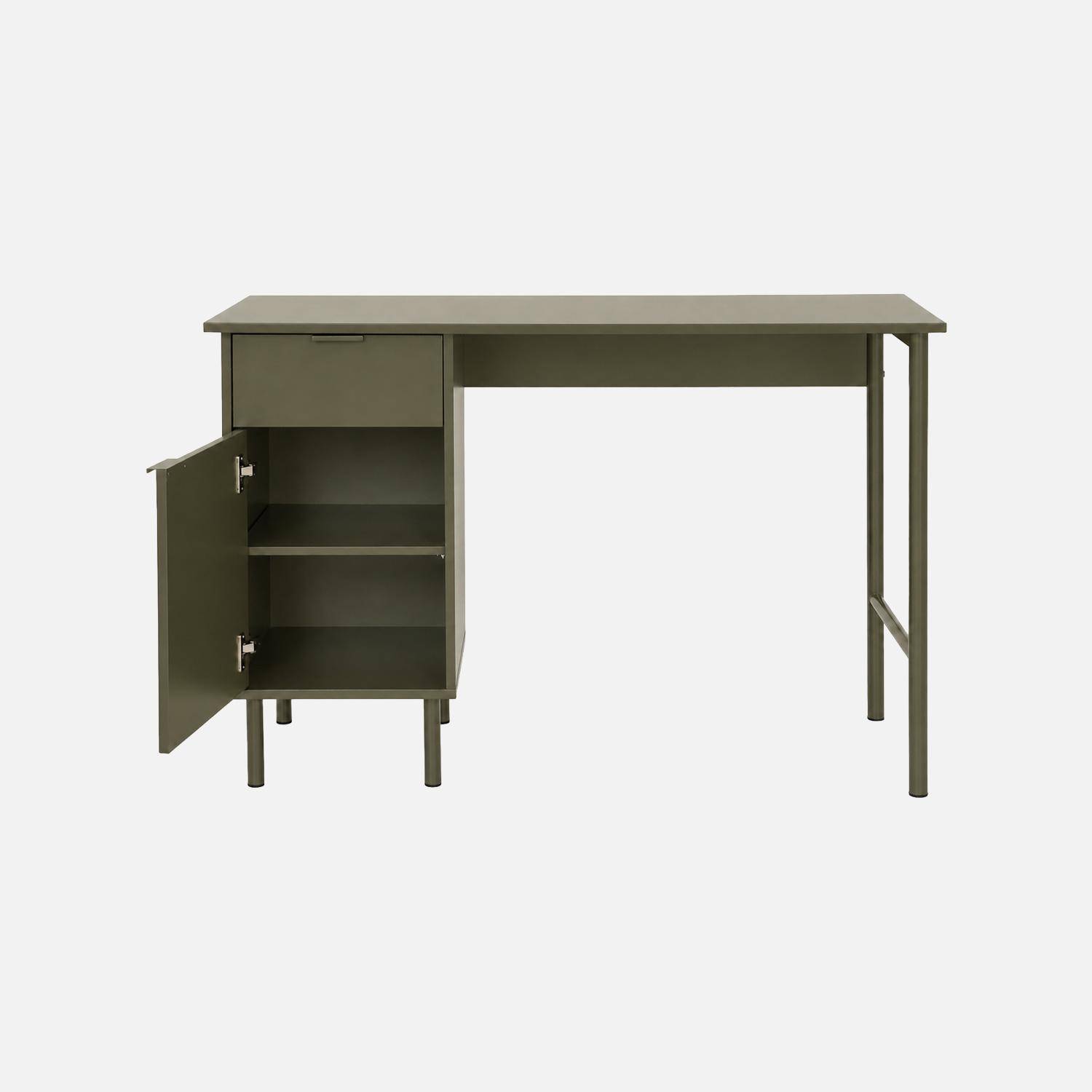 Bureau bois d'hévéa et métal 1 tiroir 1 porte kaki - Ellie Photo4