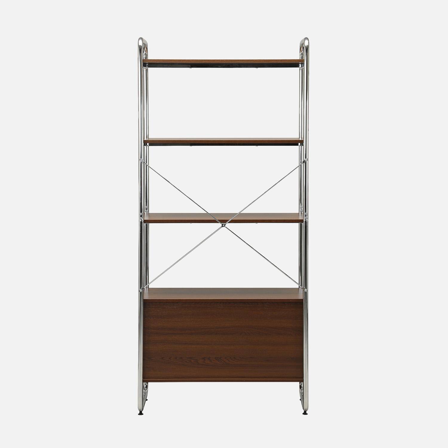 Estantería librería en metal cromado y efecto madera con 5 niveles y 2 puertas correderas, Lennox, Nogal, 80x40x180 cm,sweeek,Photo5