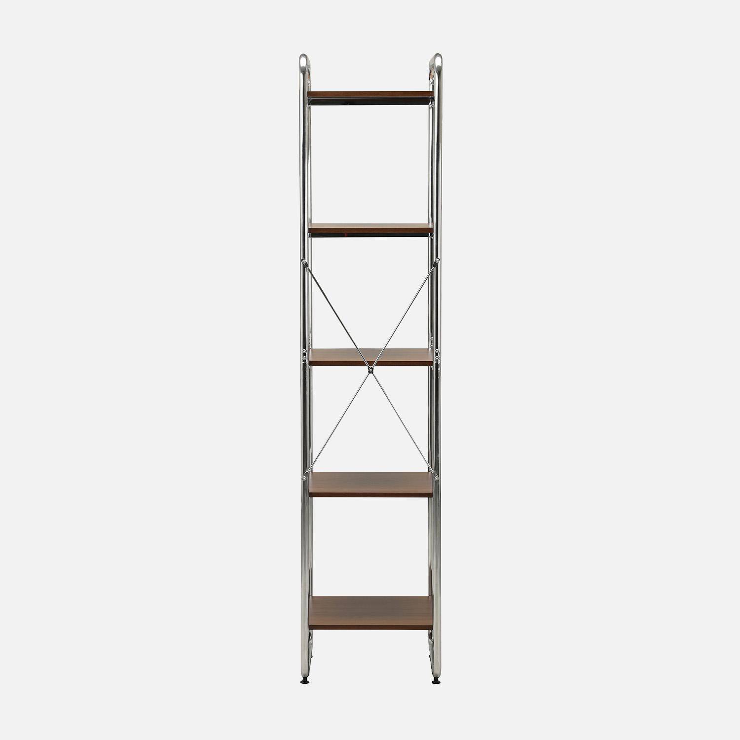Estantería de metal cromado y efecto de madera, 5 niveles, Lennox, Nogal, 40x40x180 cm,sweeek,Photo4