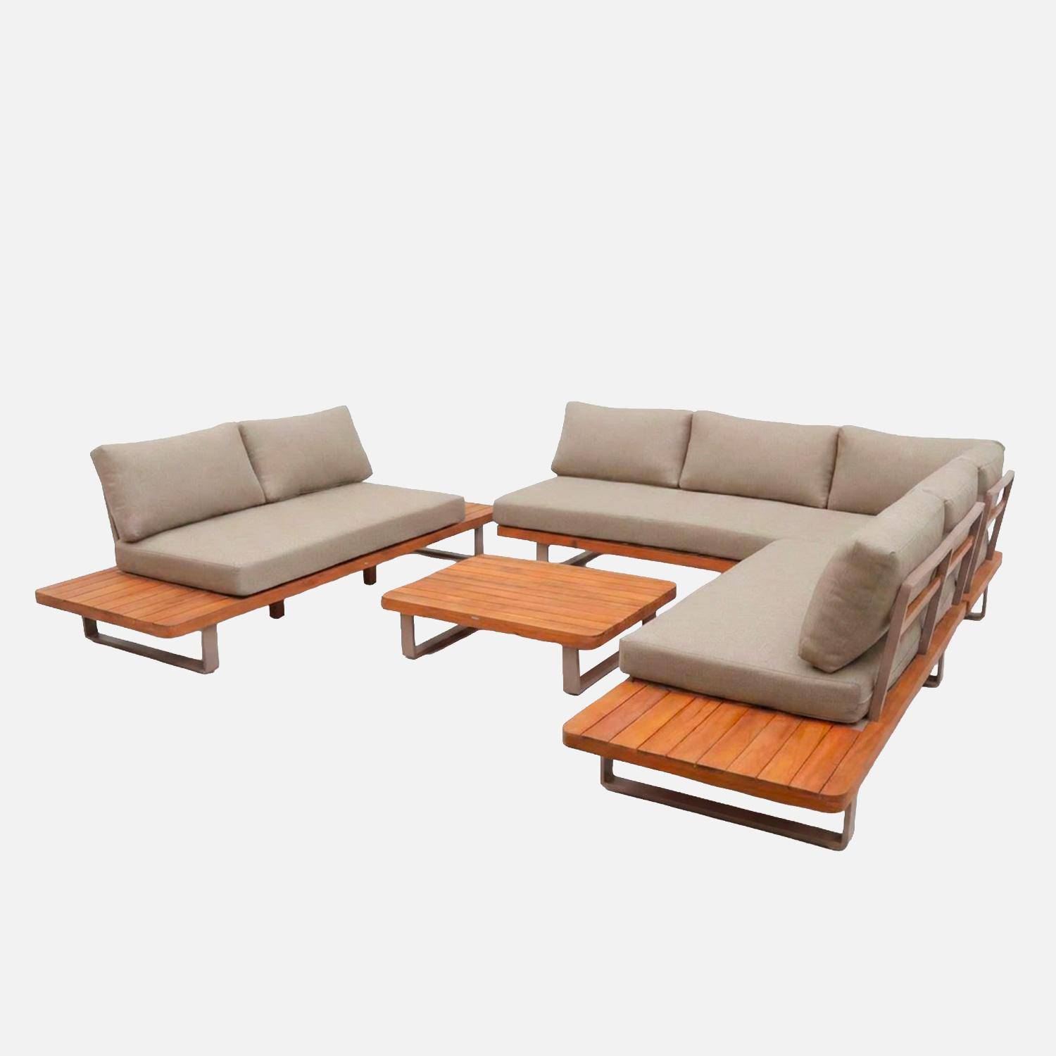 Salon de jardin d'angle bois d'acacia et aluminium 7 places marron - Acalia Latika Photo1