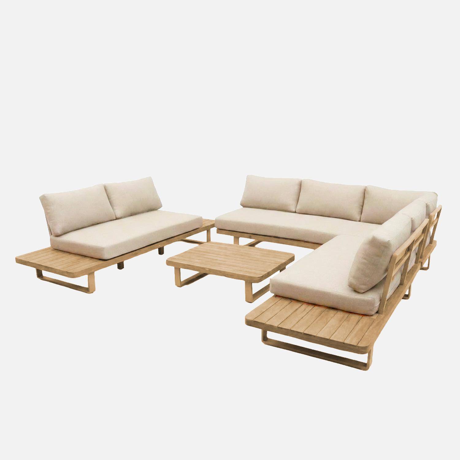 Conjunto de jardim de canto em madeira de acácia e alumínio, 7 lugares Bege - 115x55x88 cm,sweeek,Photo3