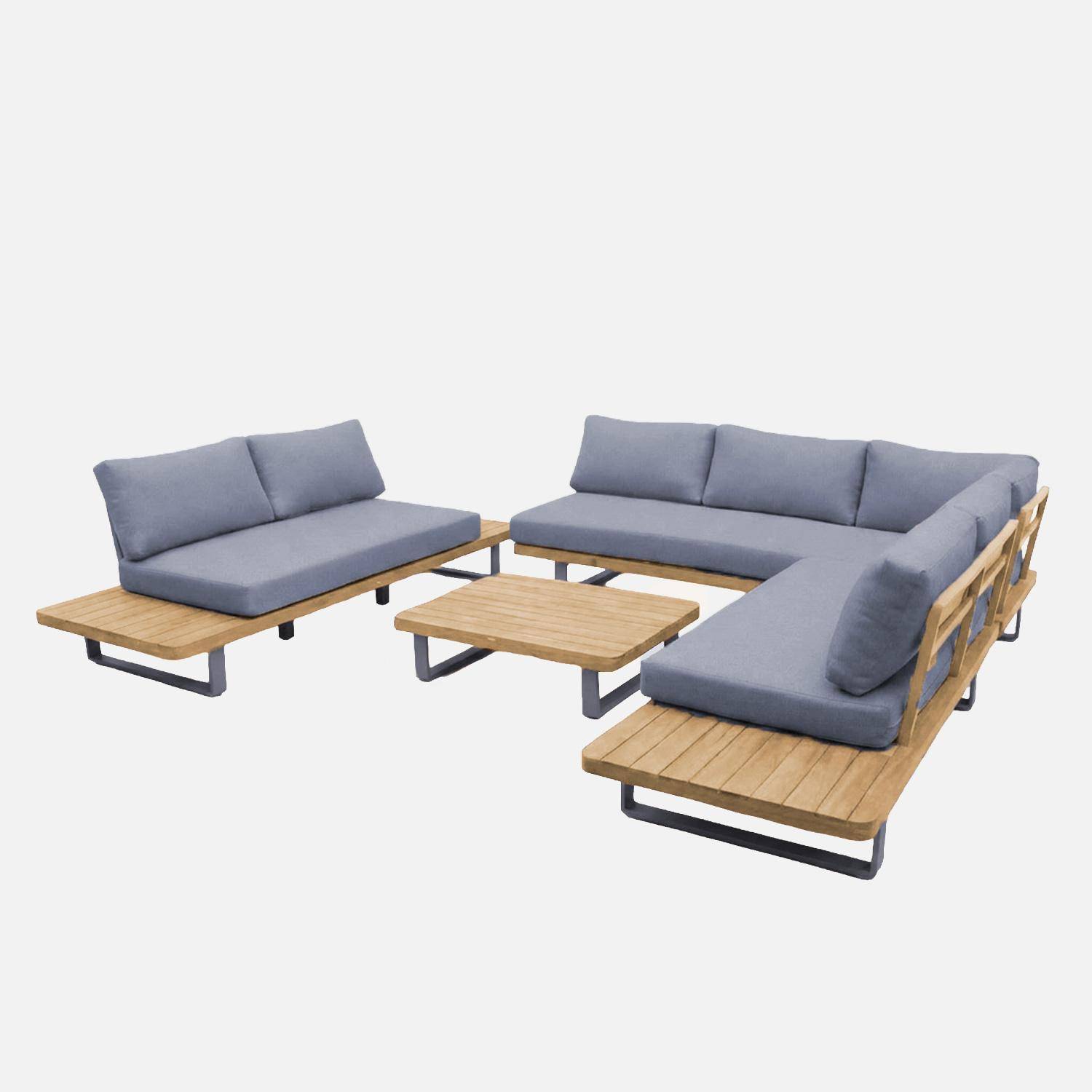 Salon de jardin d'angle bois d'acacia et aluminium 7 places gris - Acalia Latika Photo1