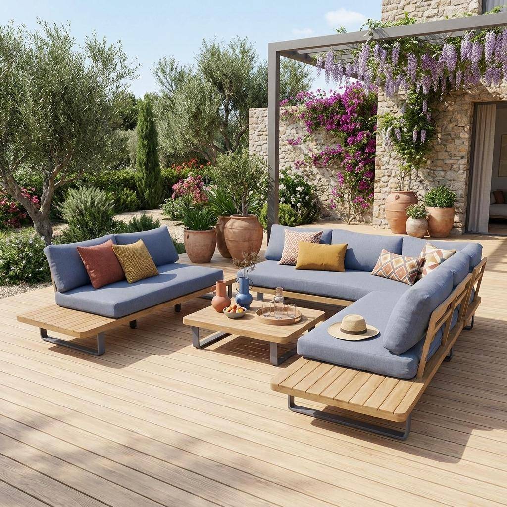 Salotto da giardino angolare in legno di acacia e alluminio, 7 posti Grigio - 115x55x88 cm Photo1