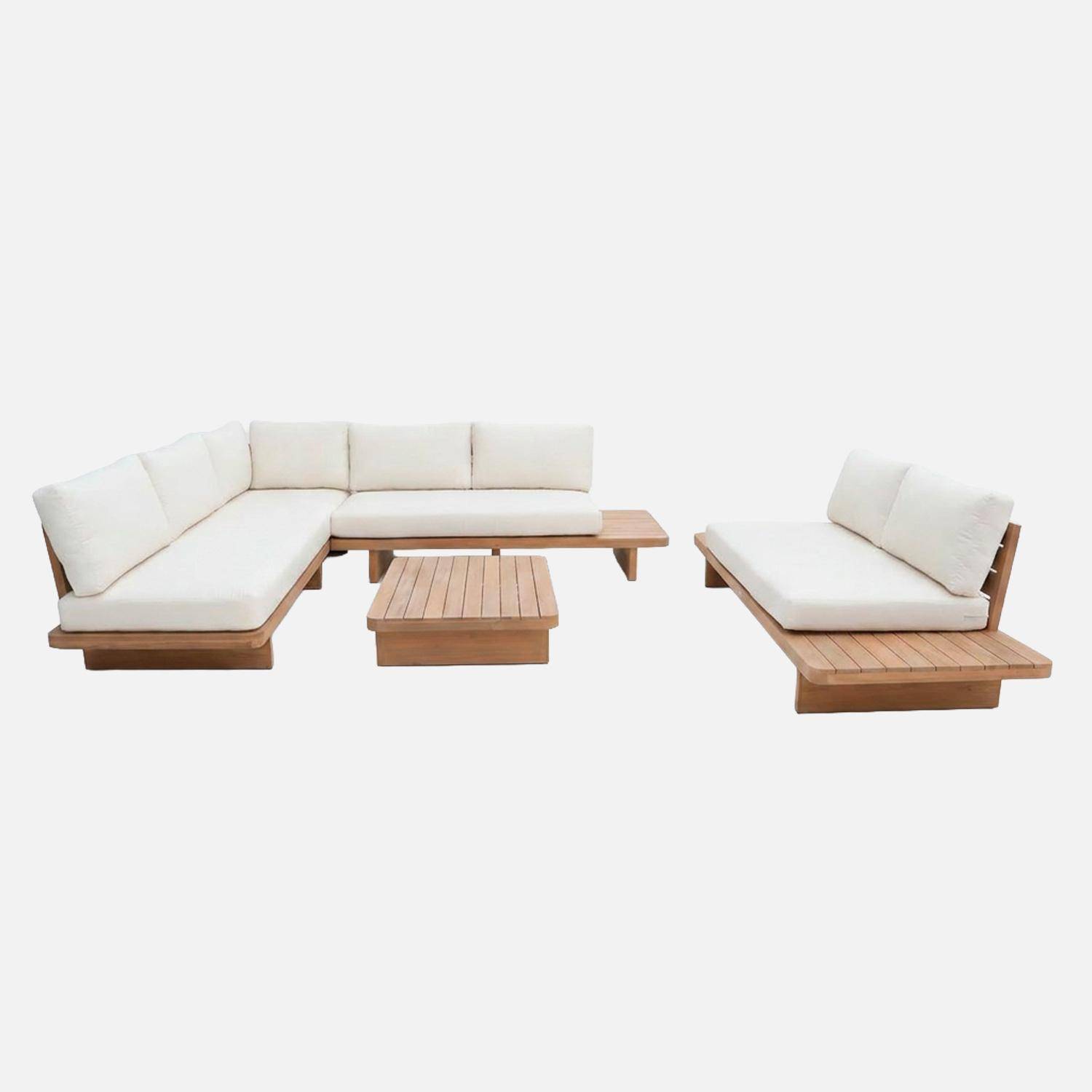 Salotto da giardino angolare in legno di acacia, 7 posti Marrone naturale - 128x82x75 cm Photo1