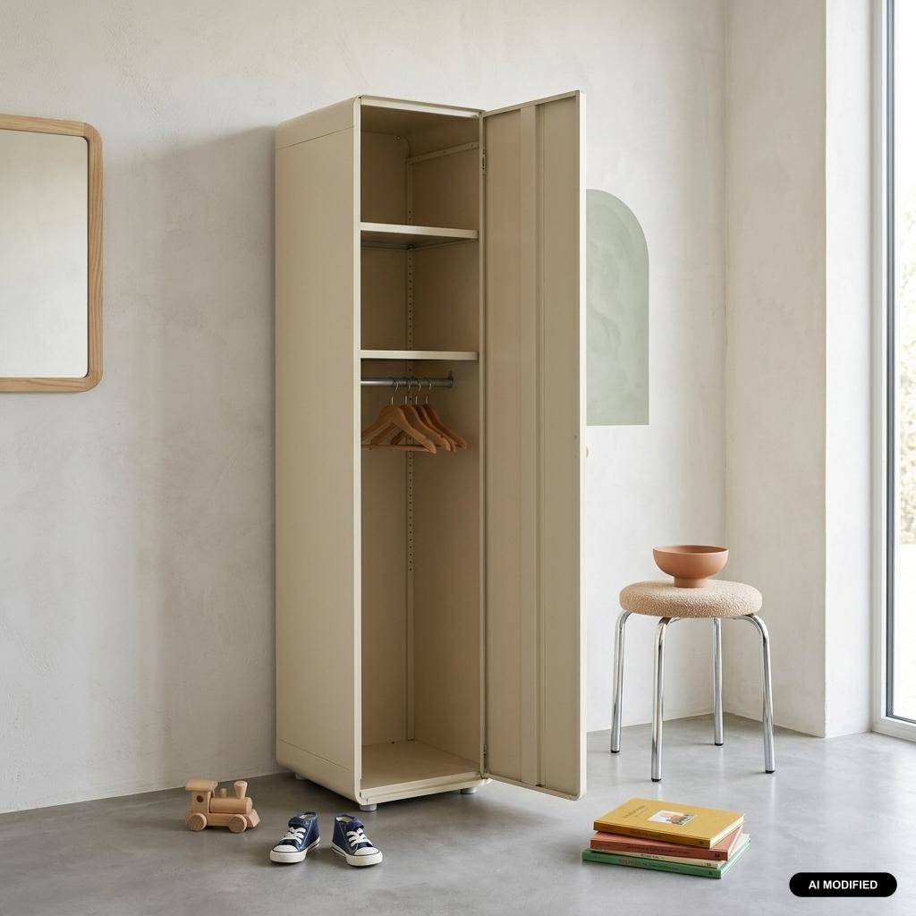 Armario industrial de acero con 2 estantes y 1 perchero, Tribeca, Beige, 169.5x40x40 cm,sweeek,Photo1