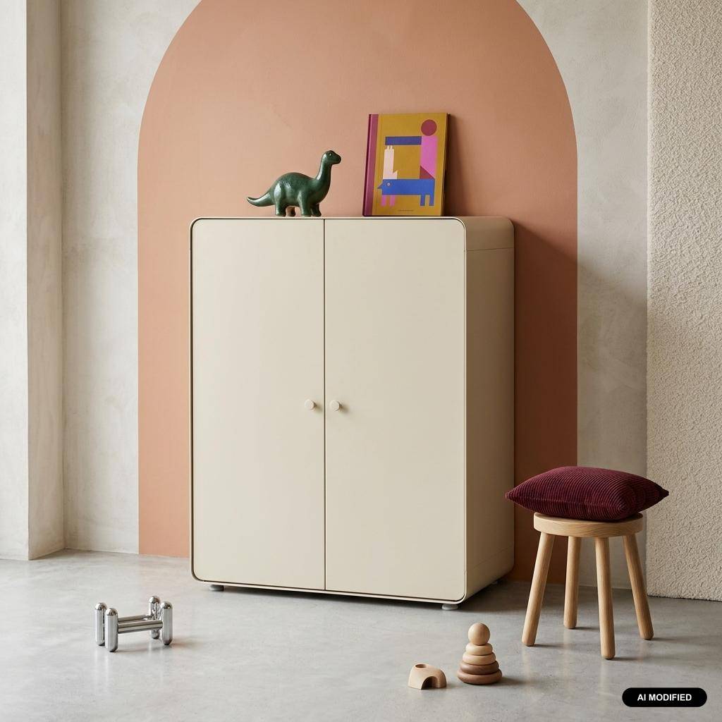 Cómoda armario de metal con 2 puertas, Tribeca, Beige, 94x80x40 cm Photo1