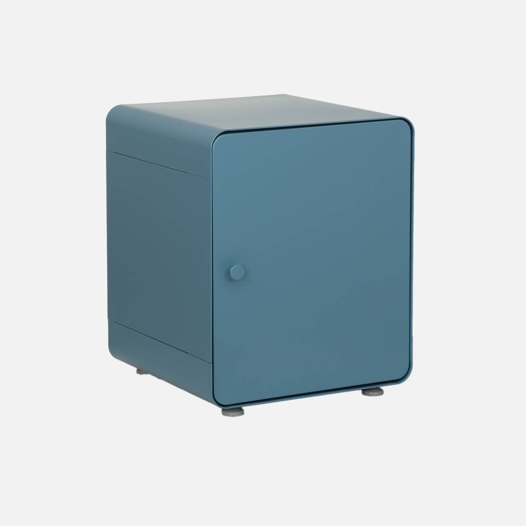 Table de chevet industrielle acier 1 porte bleu