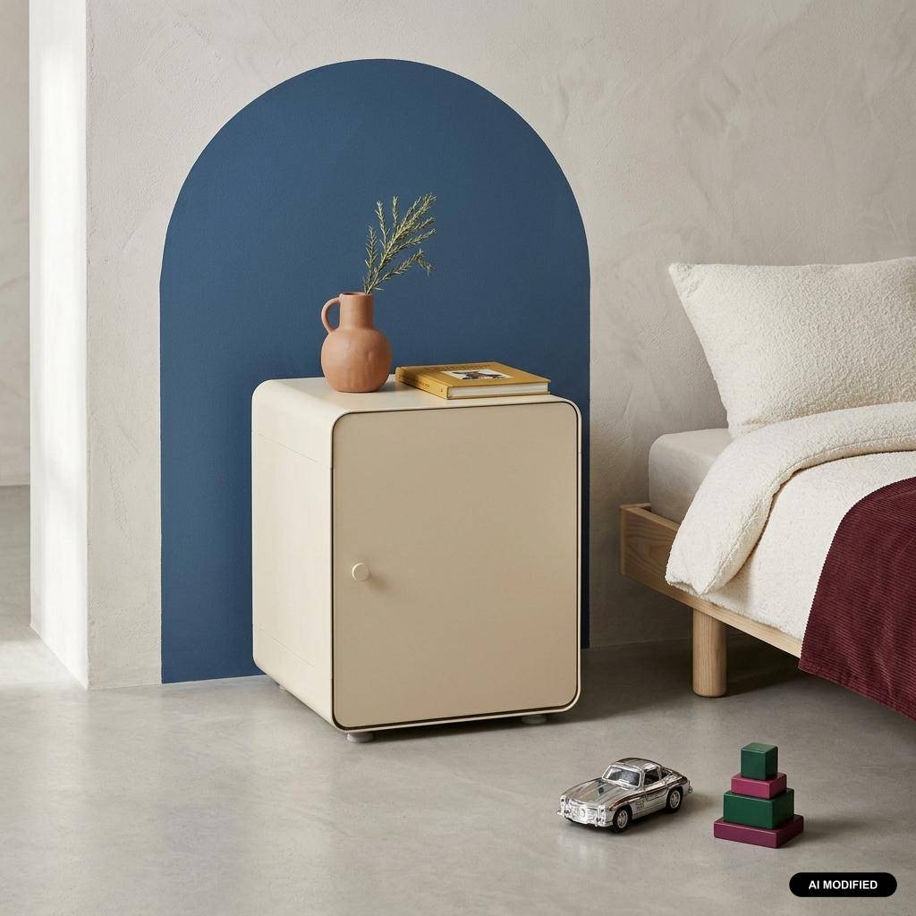 Comodino industriale in acciaio 1 anta, Tribeca, Beige, 49x40x40 cm Photo1