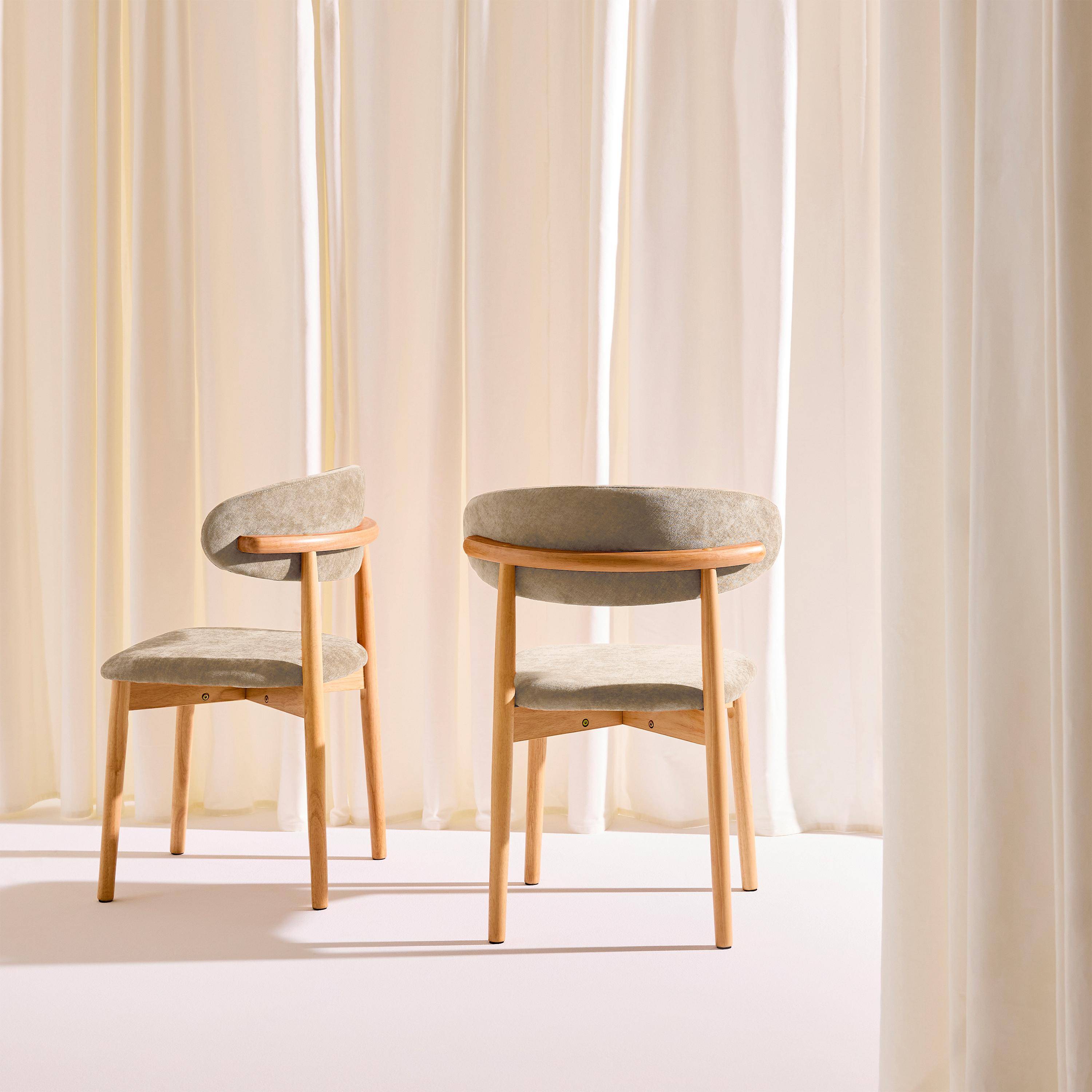 Silla de madera de caucho natural y tela de chenilla, set de 2 Natural - 57x49x79 cm Photo3