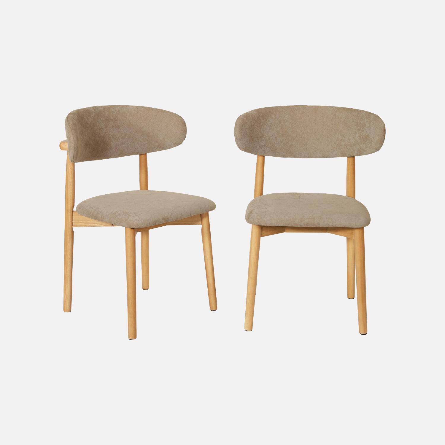 Lot de 2 chaises bois d'hévéa naturel et tissu chenille taupe - Paola,sweeek,Photo2