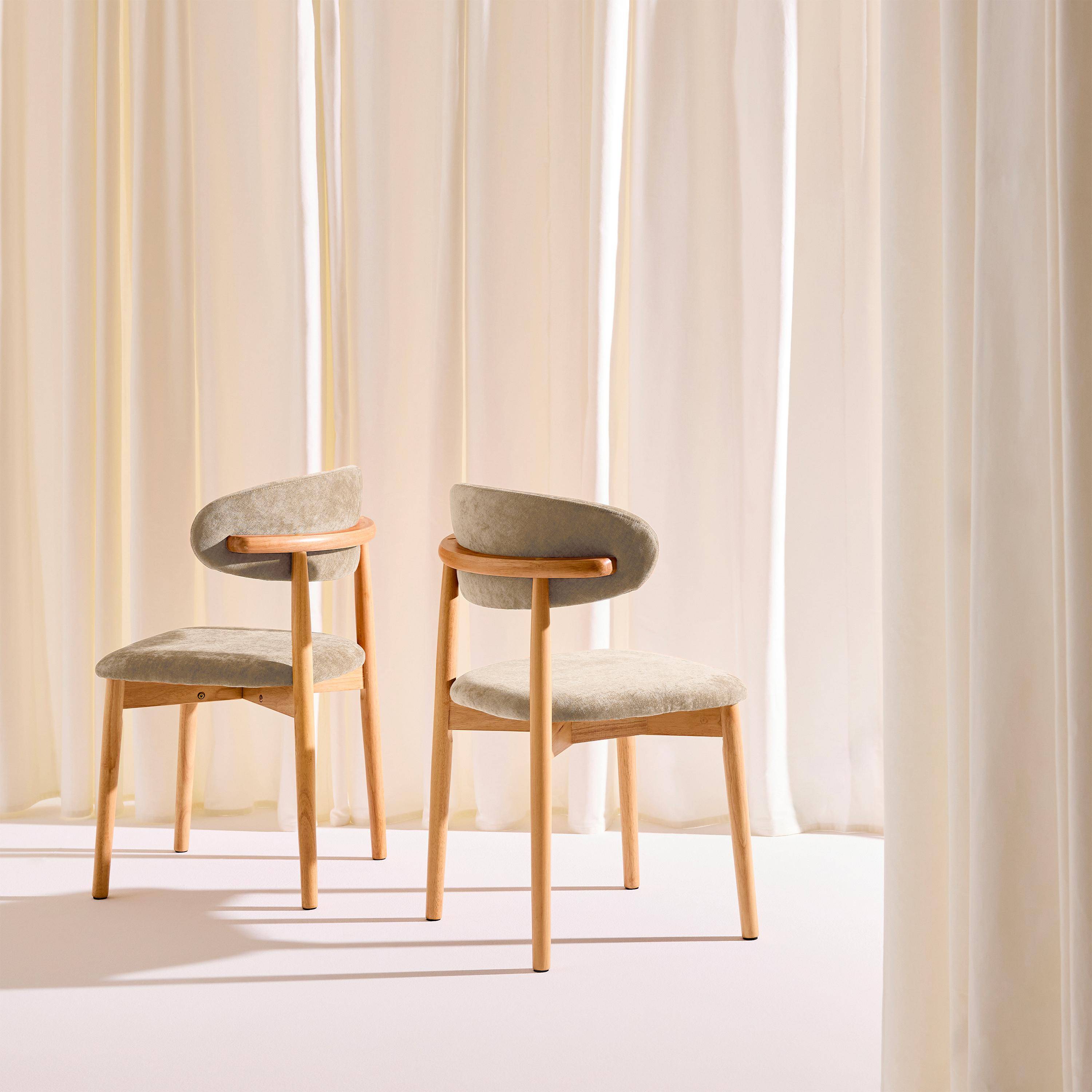 Silla de madera de caucho natural y tela de chenilla, set de 2 Natural - 57x49x79 cm,sweeek,Photo2
