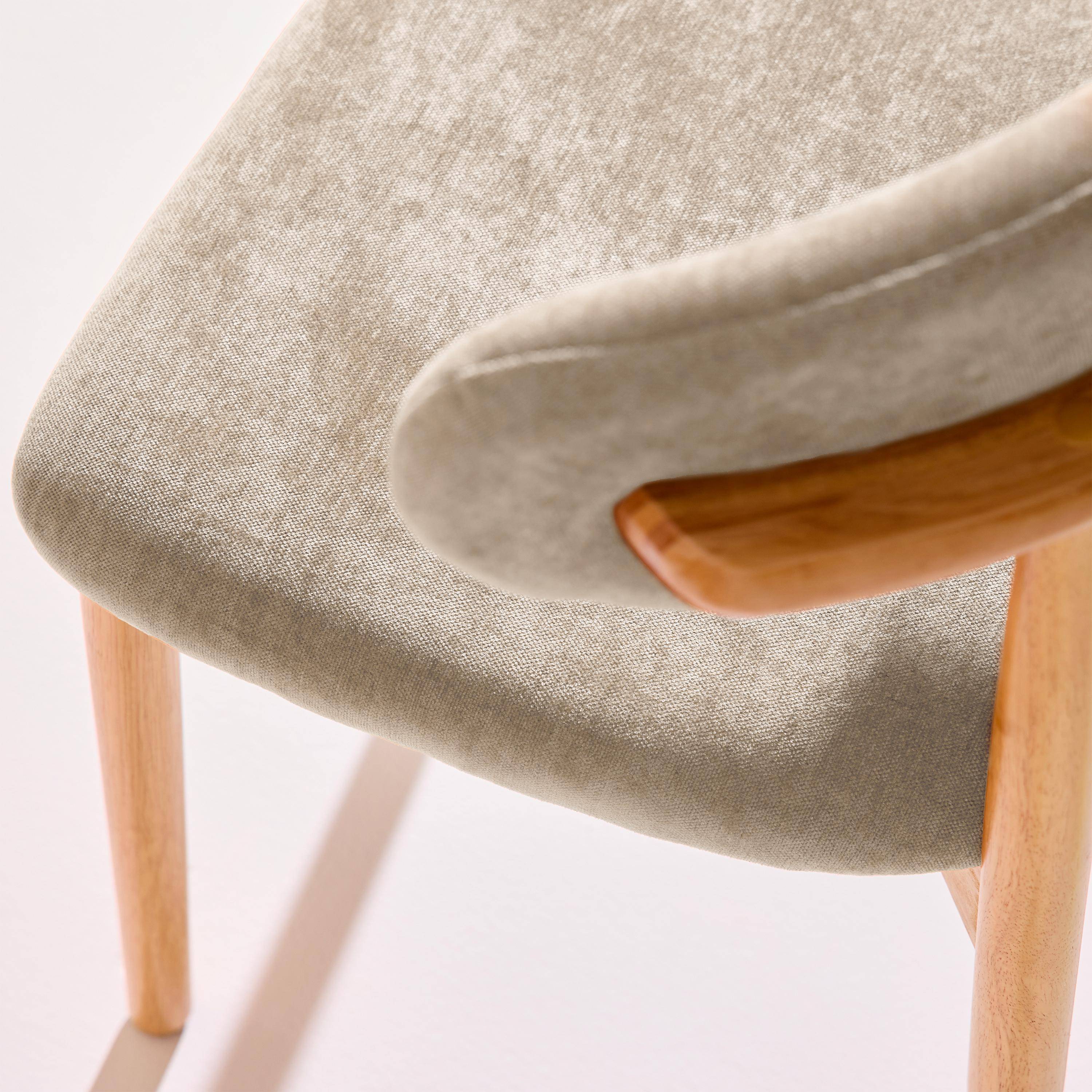 Silla de madera de caucho natural y tela de chenilla, set de 2 Natural - 57x49x79 cm Photo5