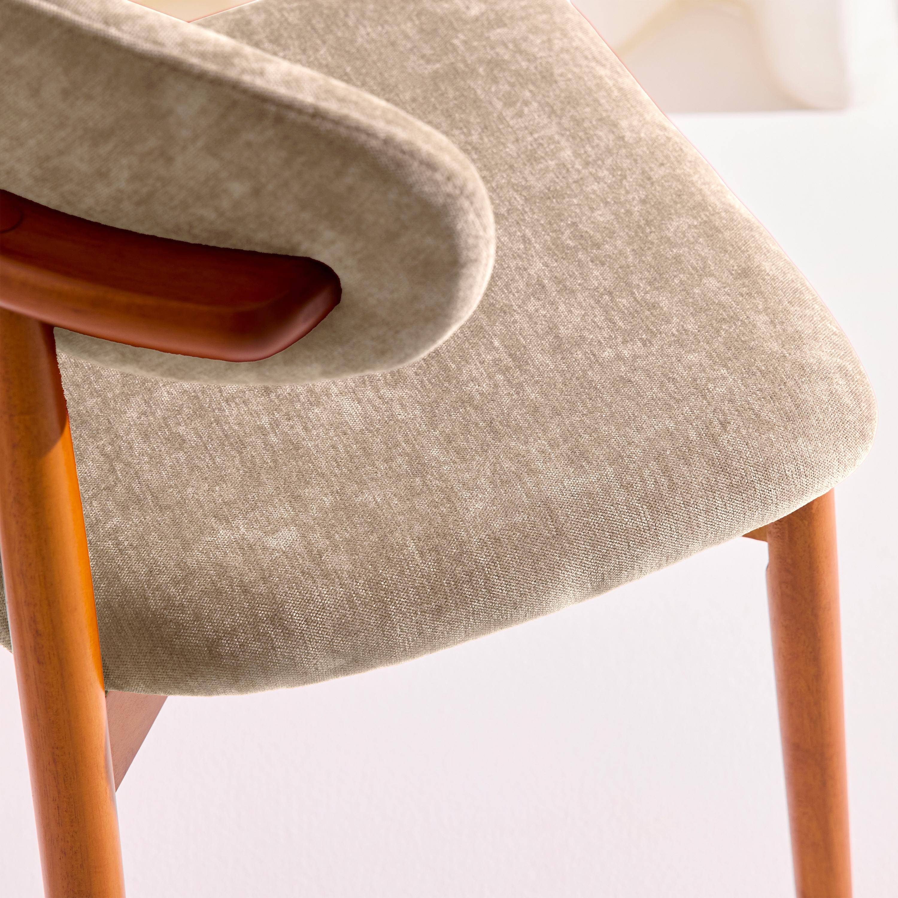 Silla de madera de hevea nogal y tela chenilla, set de 2, Paola, Pardo, 57x49x79 cm Photo5