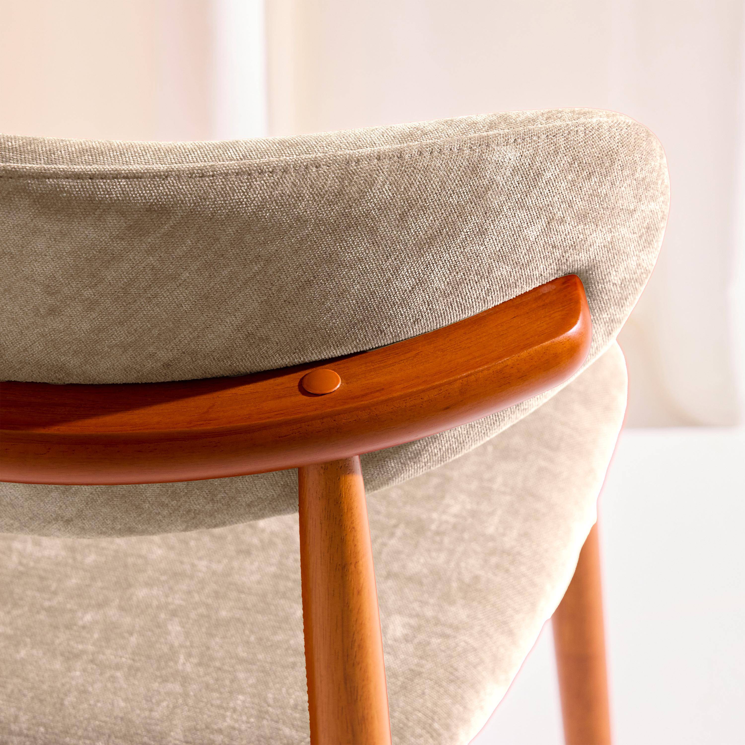 Silla de madera de hevea nogal y tela chenilla, set de 2, Paola, Pardo, 57x49x79 cm Photo4