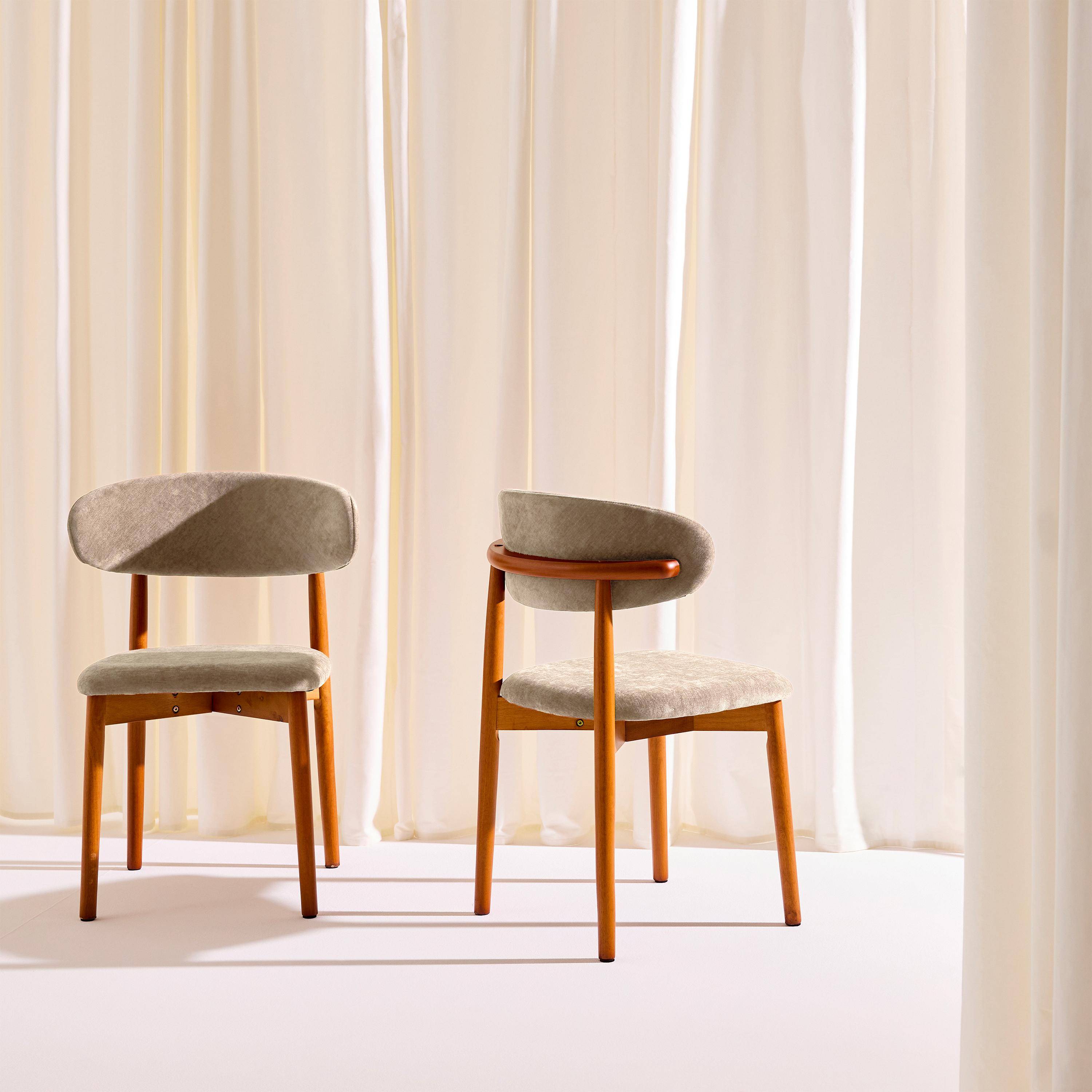 Silla de madera de hevea nogal y tela chenilla, set de 2, Paola, Pardo, 57x49x79 cm,sweeek,Photo3