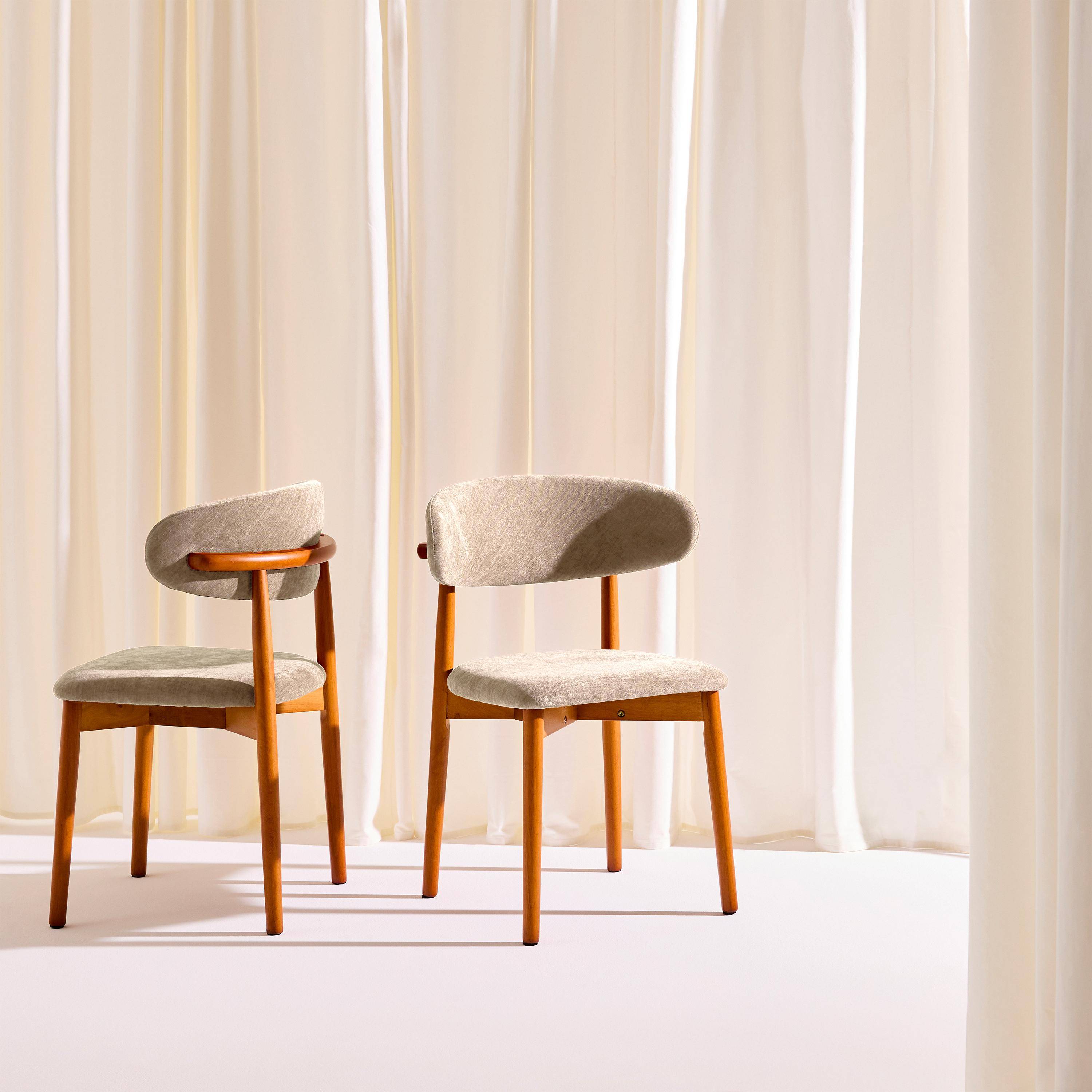 Silla de madera de hevea nogal y tela chenilla, set de 2, Paola, Pardo, 57x49x79 cm,sweeek,Photo2