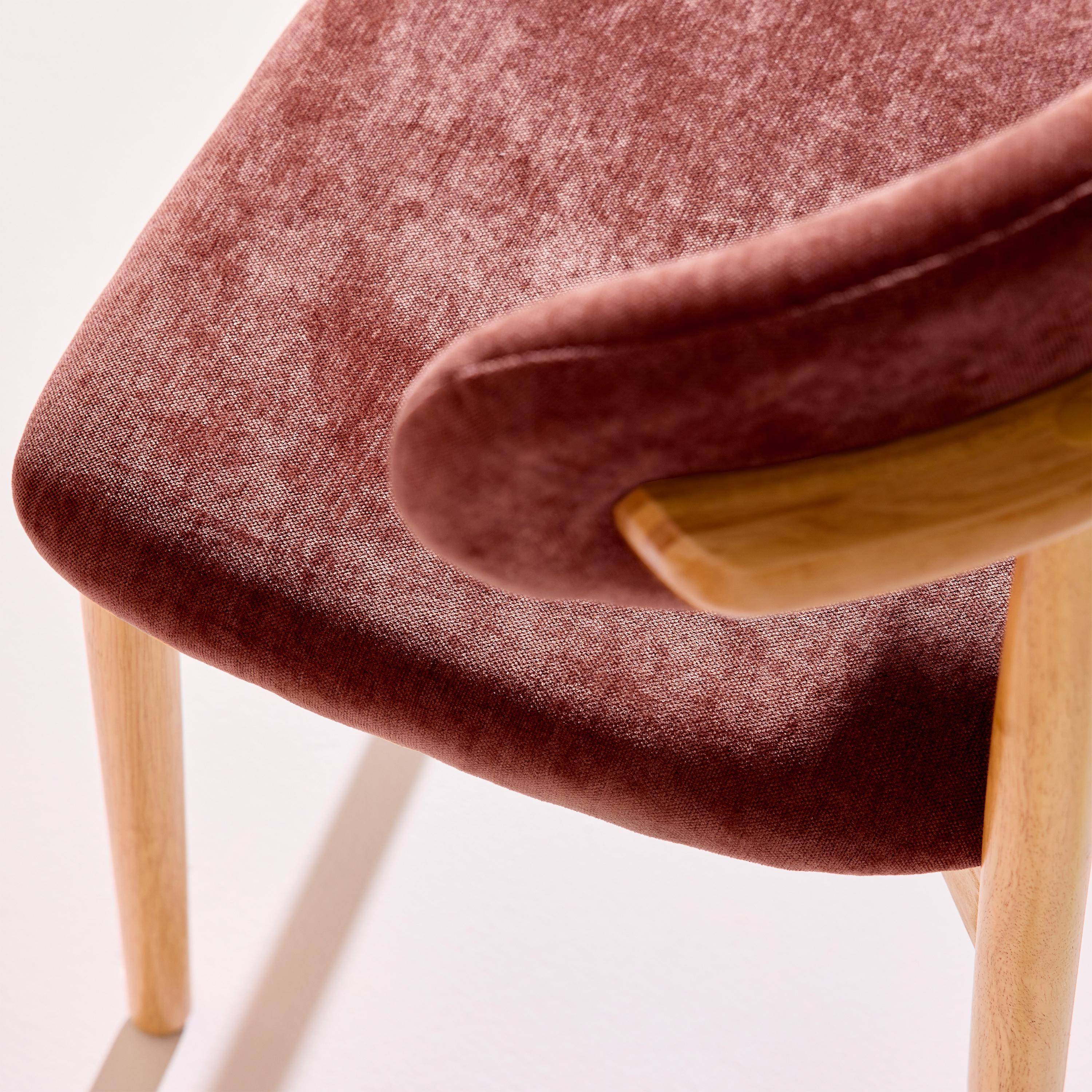 Silla de madera de caucho natural y tela de chenilla, set de 2 Natural - 57x49x79 cm Photo5