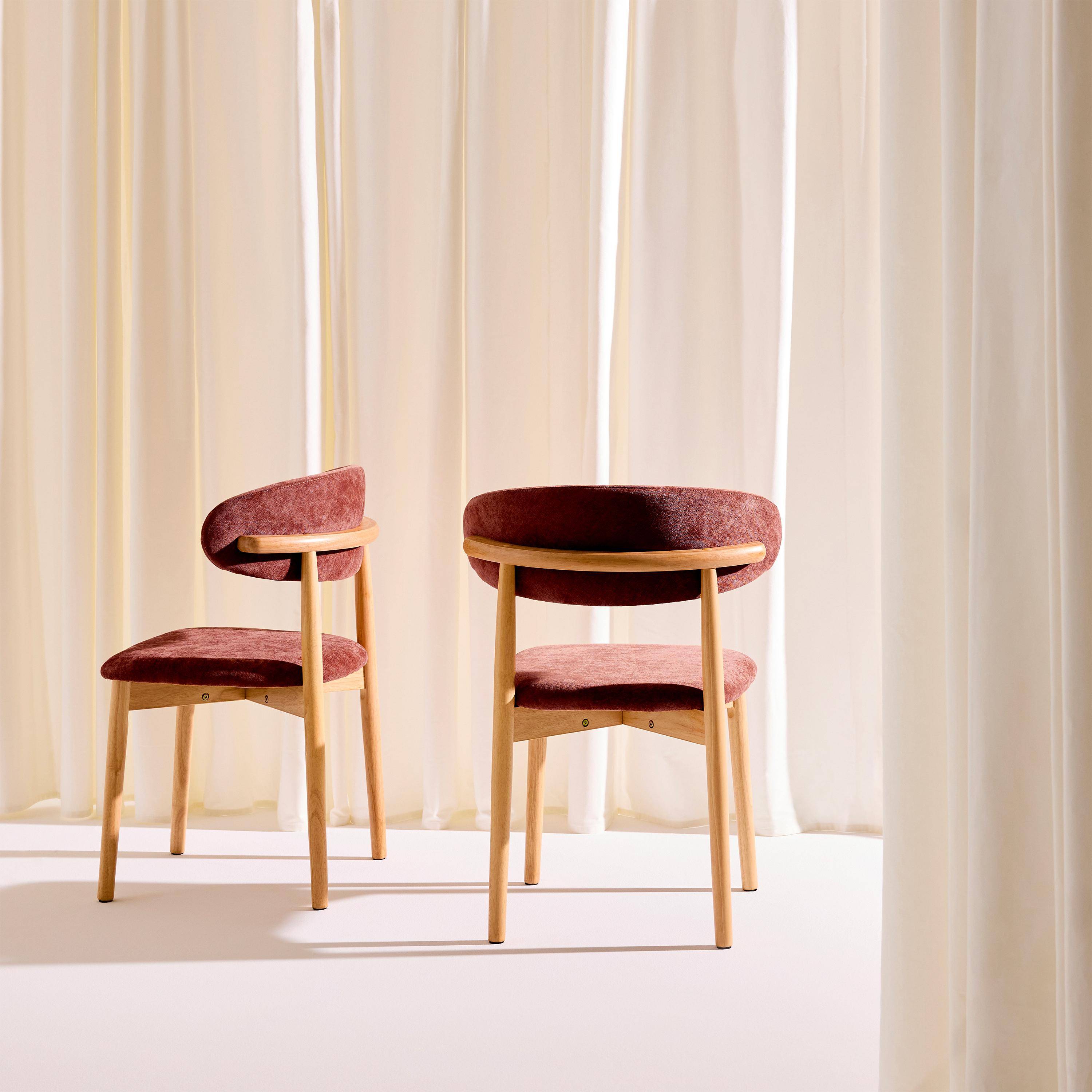 Silla de madera de caucho natural y tela de chenilla, set de 2 Natural - 57x49x79 cm,sweeek,Photo3