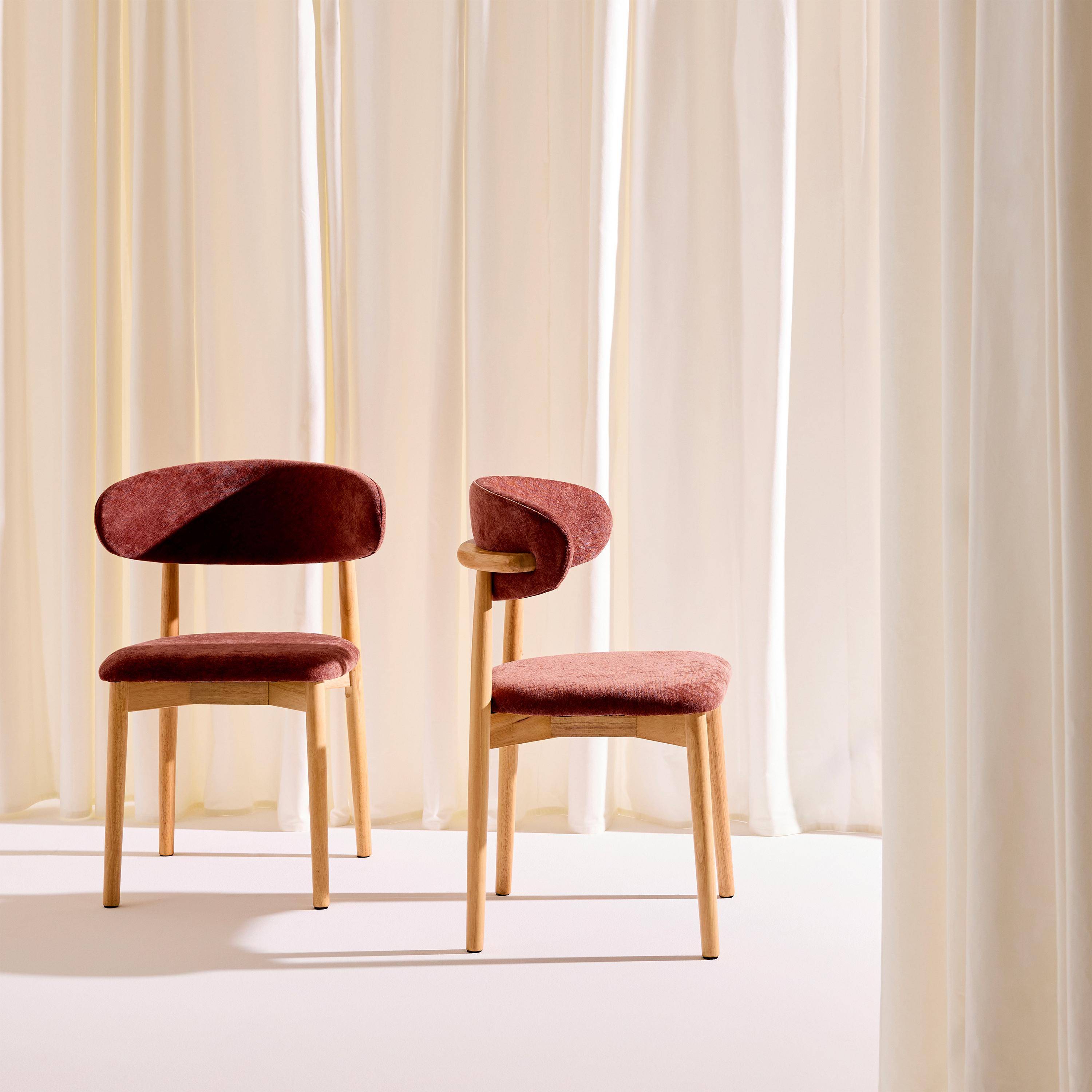 Silla de madera de caucho natural y tela de chenilla, set de 2 Natural - 57x49x79 cm,sweeek,Photo1