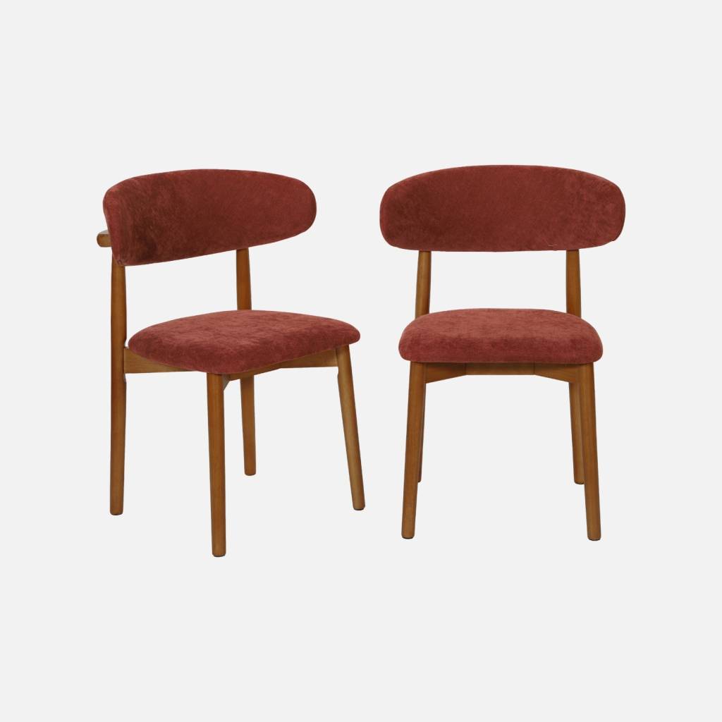 Silla de madera de hevea nogal y tela chenilla (lote de 2), Nogal