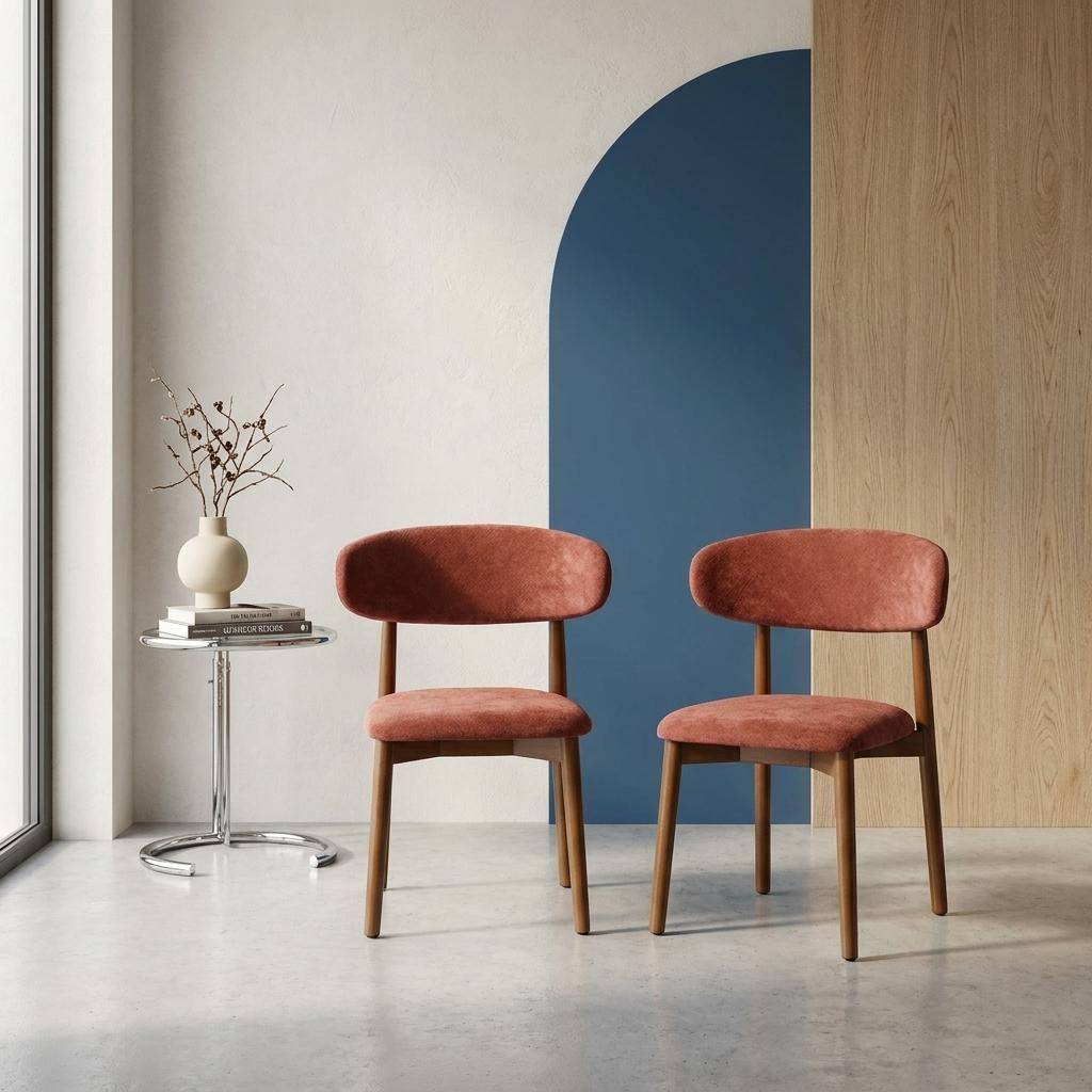 Cadeira em madeira de seringueira nogueira e tecido chenille, set de 2 Madeira de nogueira - 57x49x79 cm,sweeek,Photo1