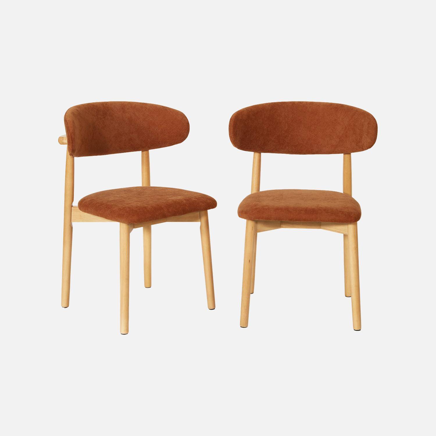 Silla de madera de caucho natural y tela de chenilla, set de 2 Natural - 57x49x79 cm,sweeek,Photo6