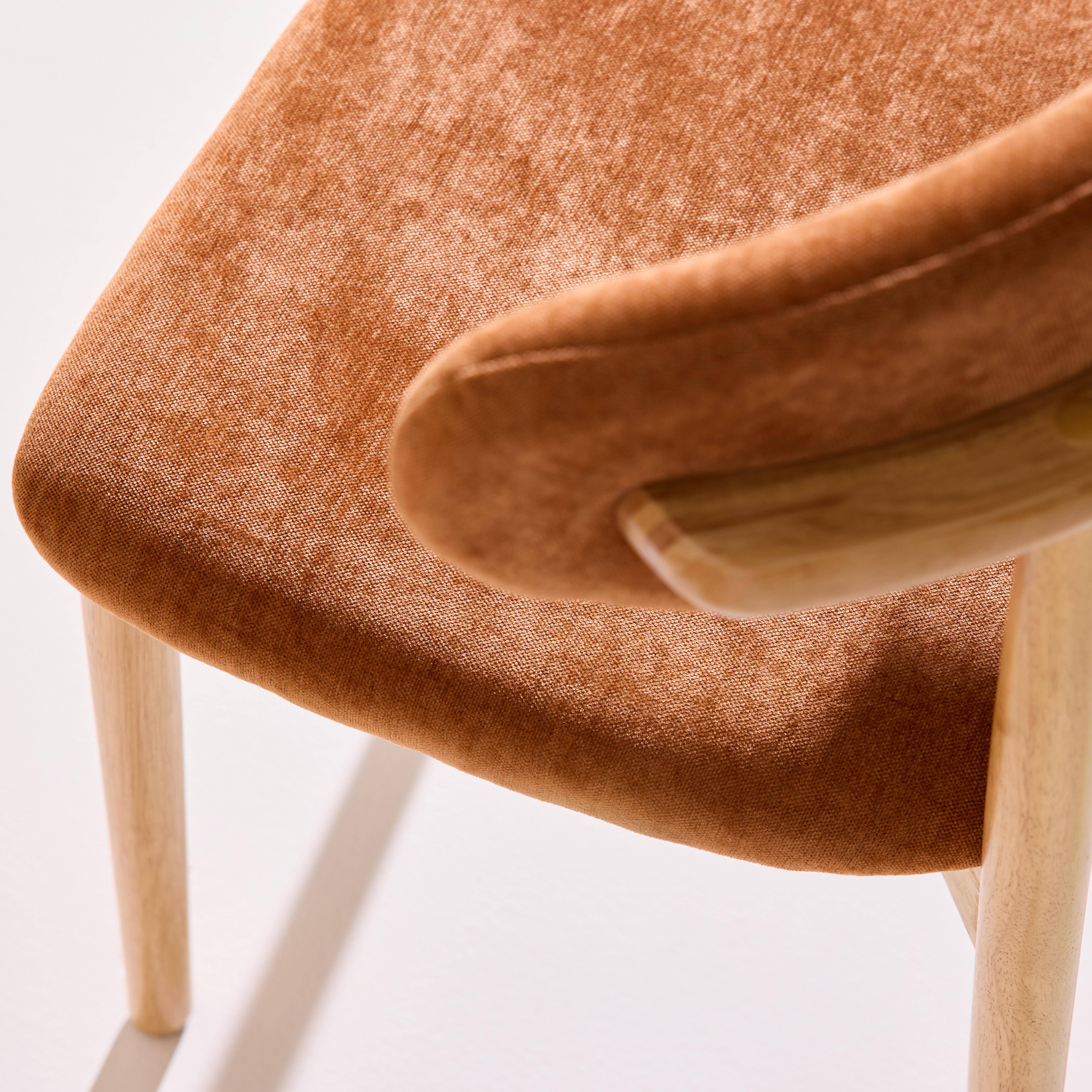 Silla de madera de caucho natural y tela de chenilla, set de 2 Natural - 57x49x79 cm,sweeek,Photo5