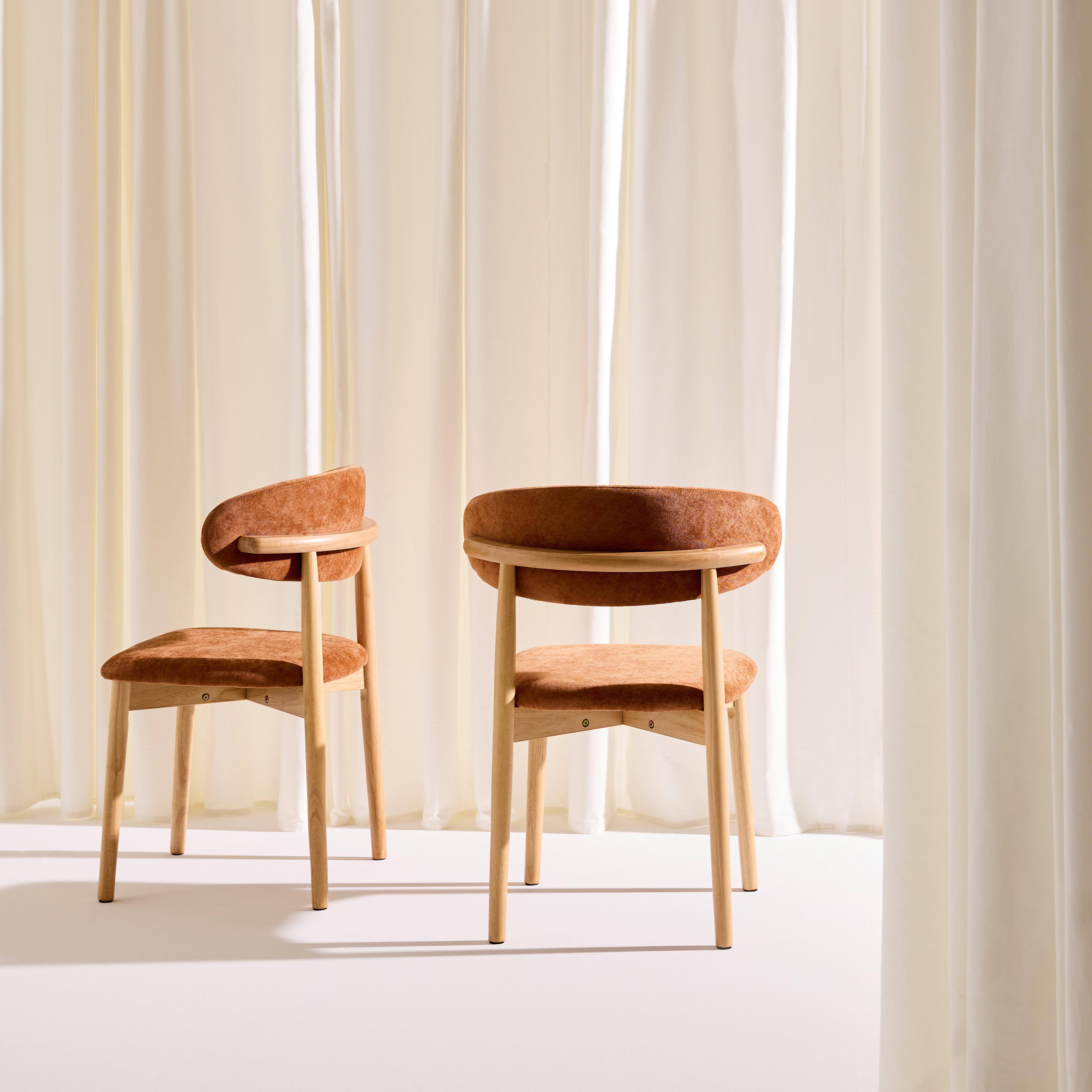 Silla de madera de caucho natural y tela de chenilla, set de 2 Natural - 57x49x79 cm Photo3