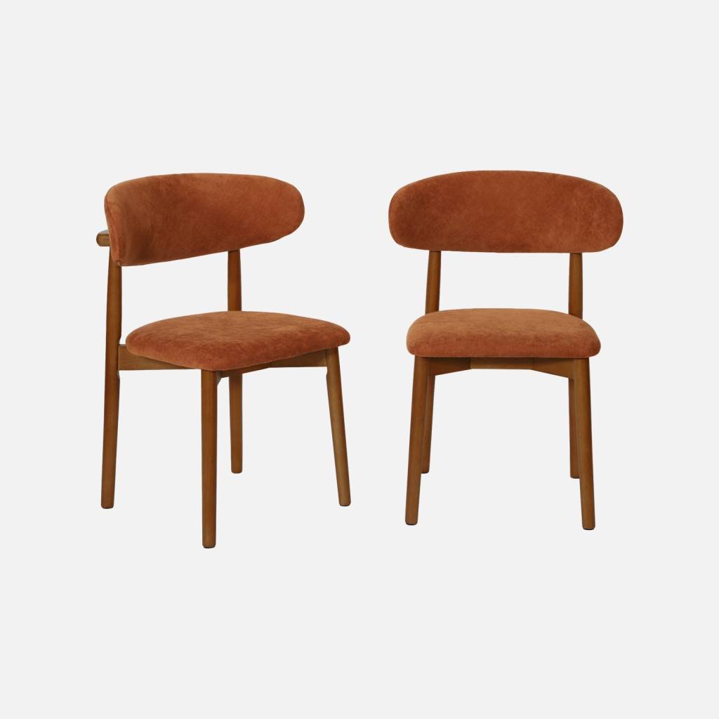 Silla de madera de hevea nogal y tela chenilla (lote de 2), Nogal