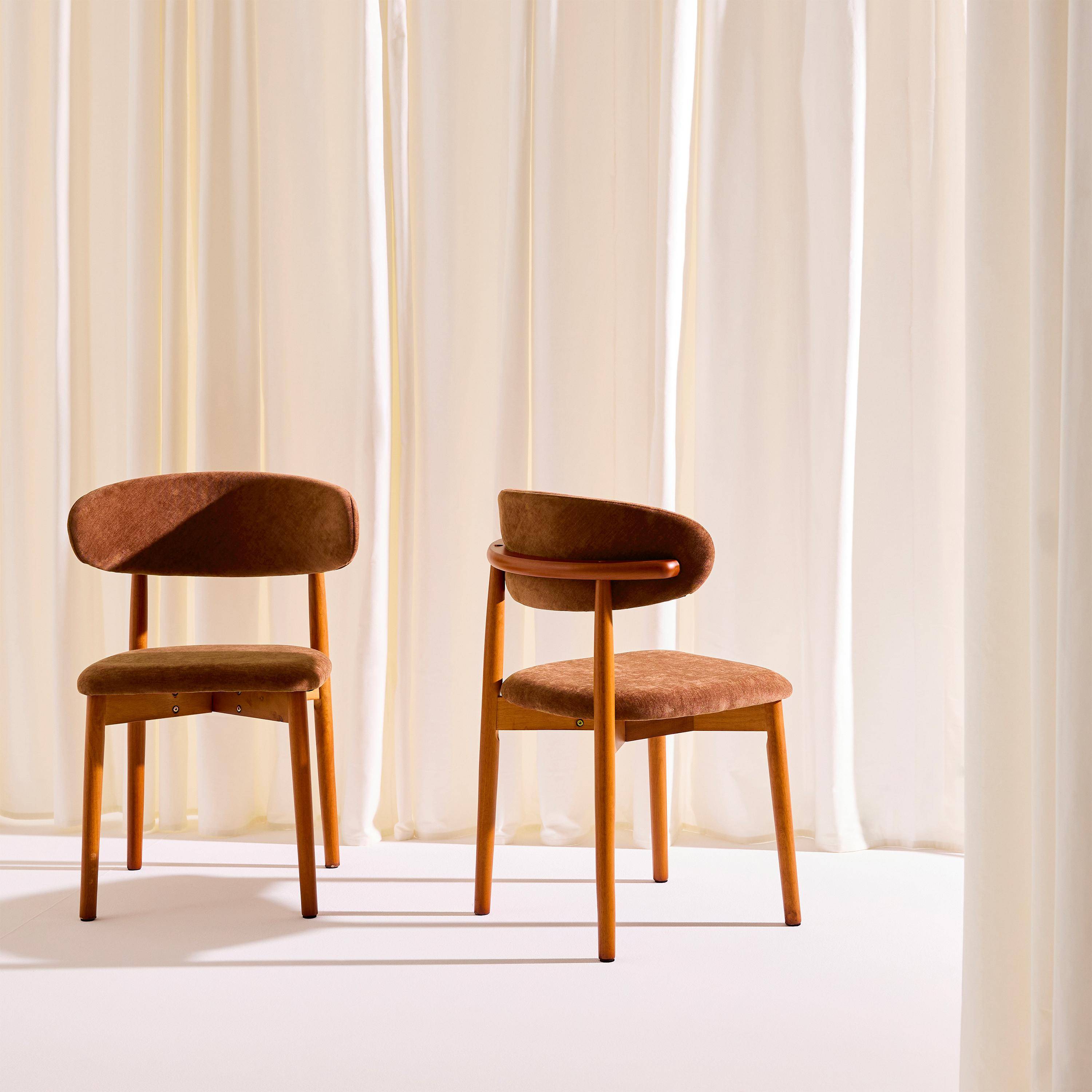 Silla de madera de hevea nogal y tela chenilla, set de 2, Paola, Nogal, 57x49x79 cm,sweeek,Photo3