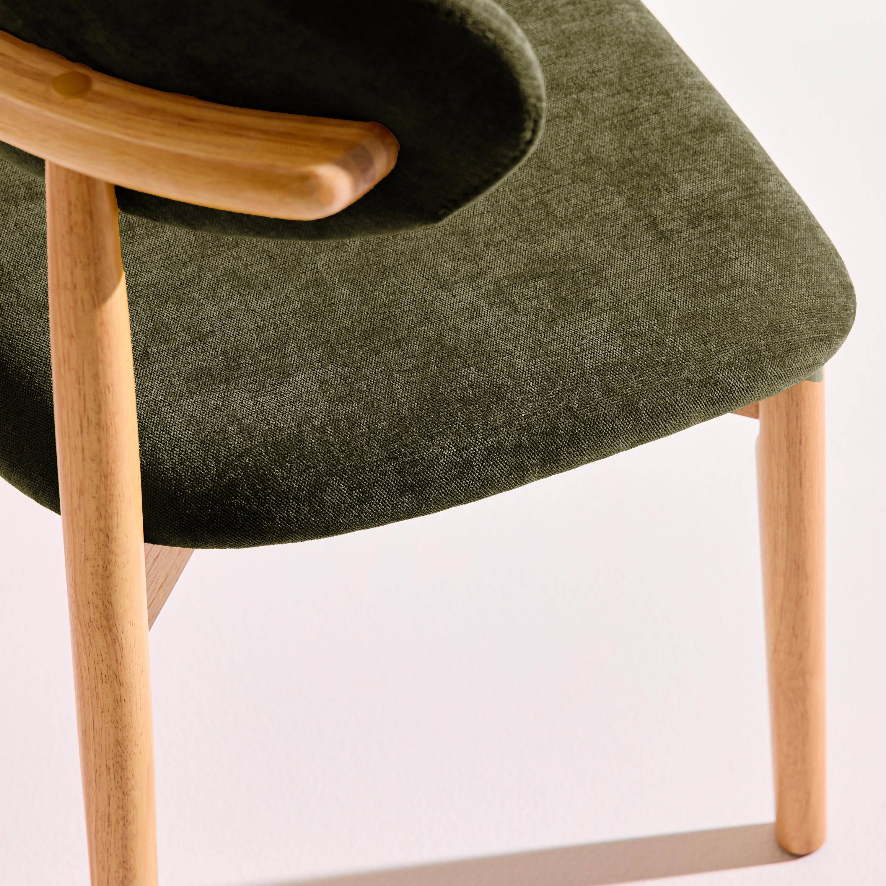 Cadeira em madeira de seringueira natural e tecido chenille, set de 2 Natural - 57x49x79 cm Photo4