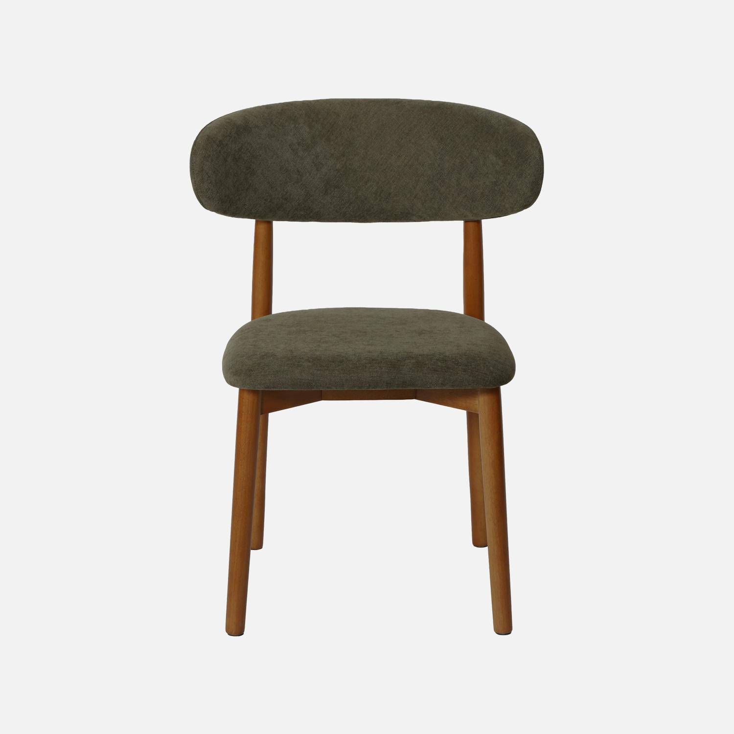 Silla de madera de hevea nogal y tela chenilla (lote de 2) Verde kaki - 57x49x79 cm,sweeek,Photo4