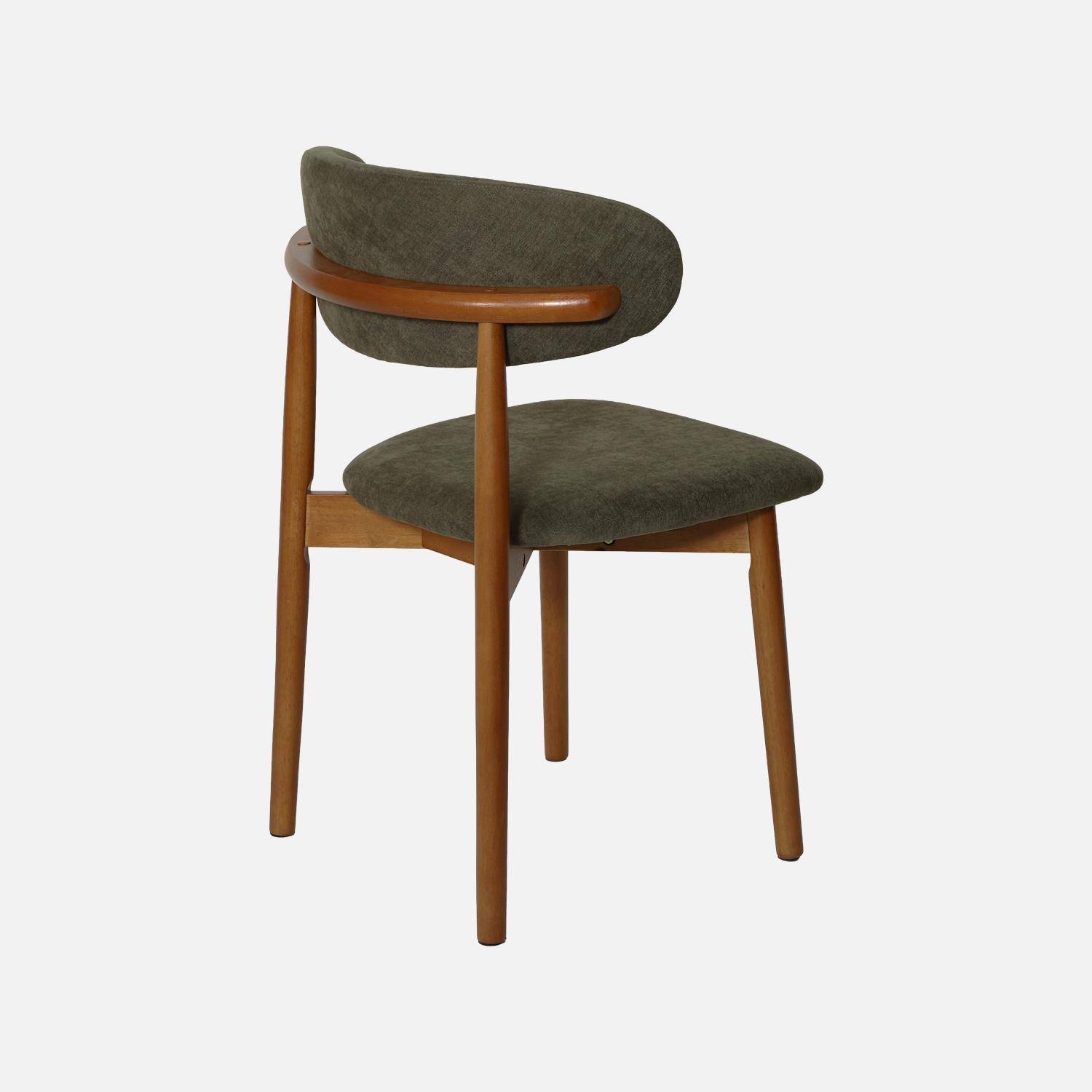 Silla de madera de hevea nogal y tela chenilla (lote de 2) Verde kaki - 57x49x79 cm Photo5