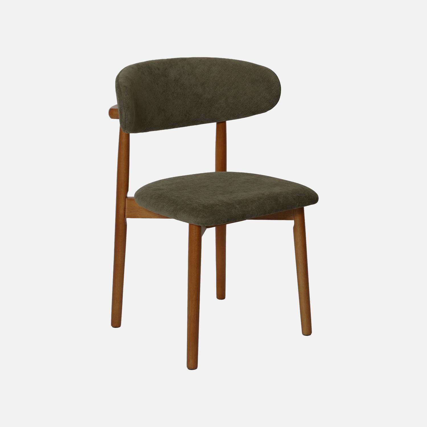 Silla de madera de hevea nogal y tela chenilla (lote de 2) Verde kaki - 57x49x79 cm Photo3
