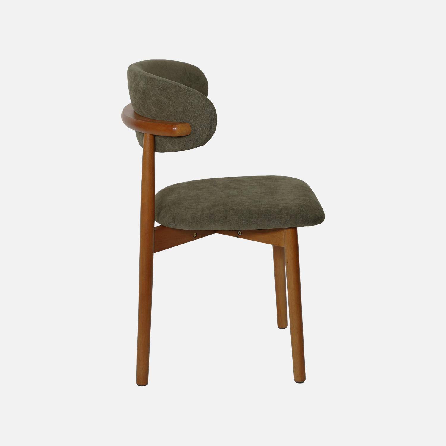 Silla de madera de hevea nogal y tela chenilla (lote de 2) Verde kaki - 57x49x79 cm Photo6