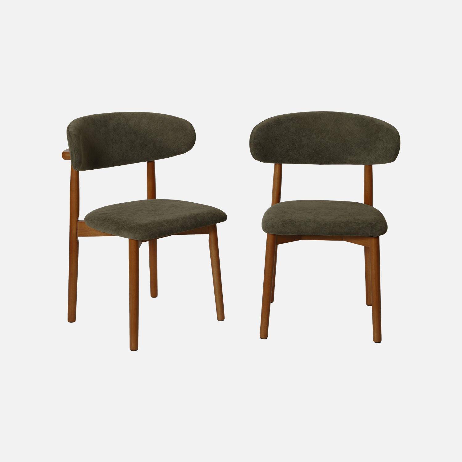 Silla de madera de hevea nogal y tela chenilla (lote de 2) Verde kaki - 57x49x79 cm,sweeek,Photo2