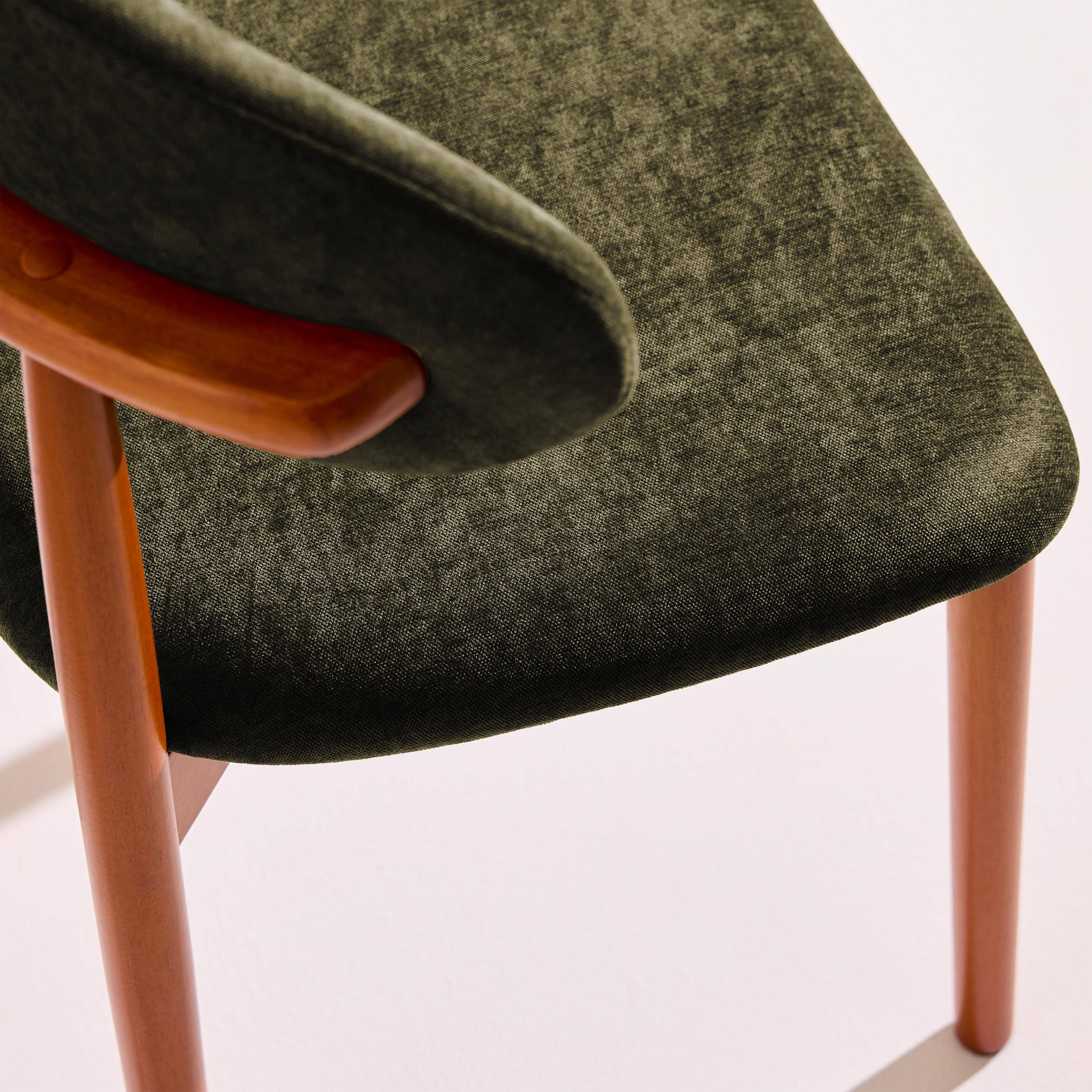 Silla de madera de hevea nogal y tela chenilla, set de 2, Paola, Verde kaki, 57x49x79 cm,sweeek,Photo5