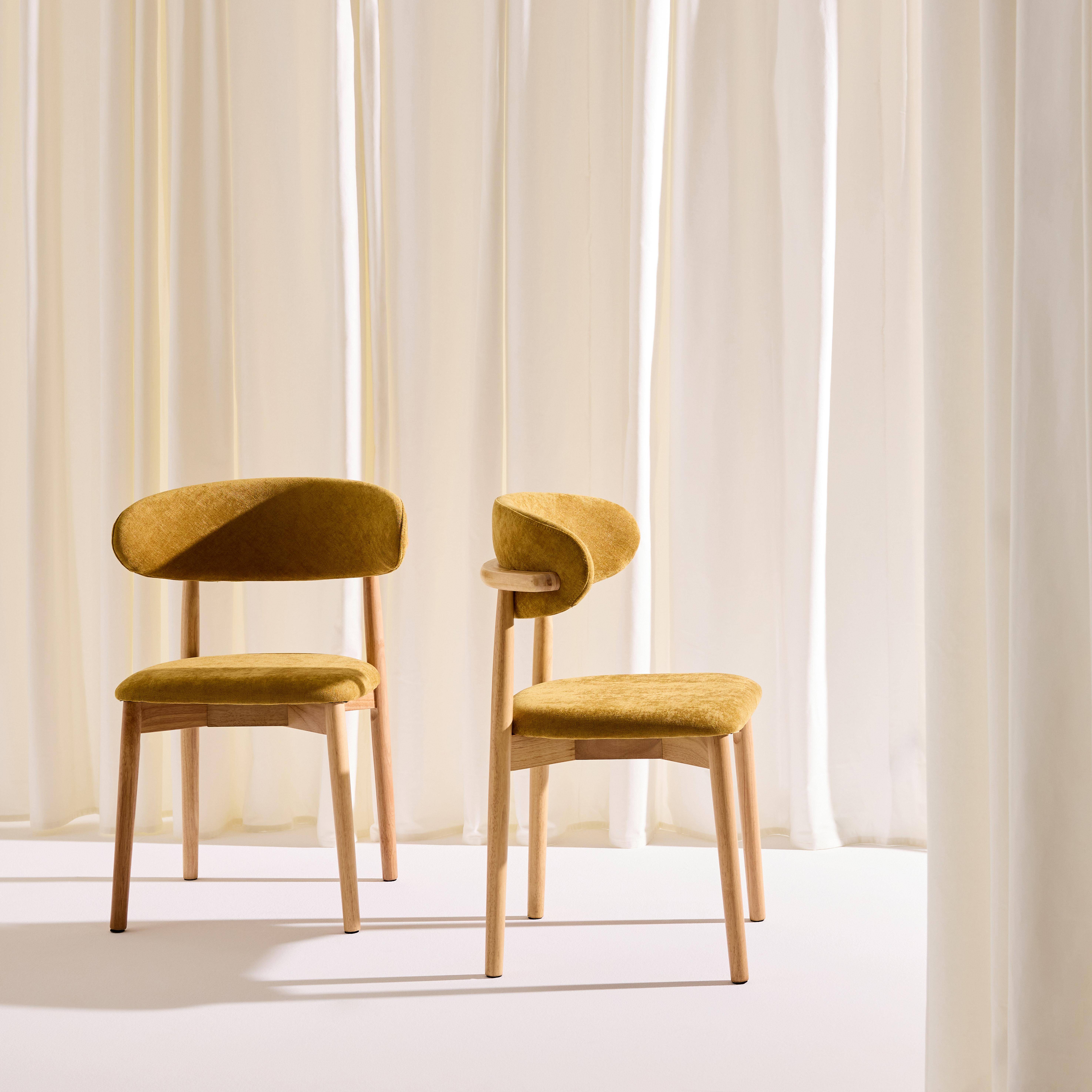 Silla de madera de caucho natural y tela de chenilla, set de 2 Natural - 57x49x79 cm Photo2