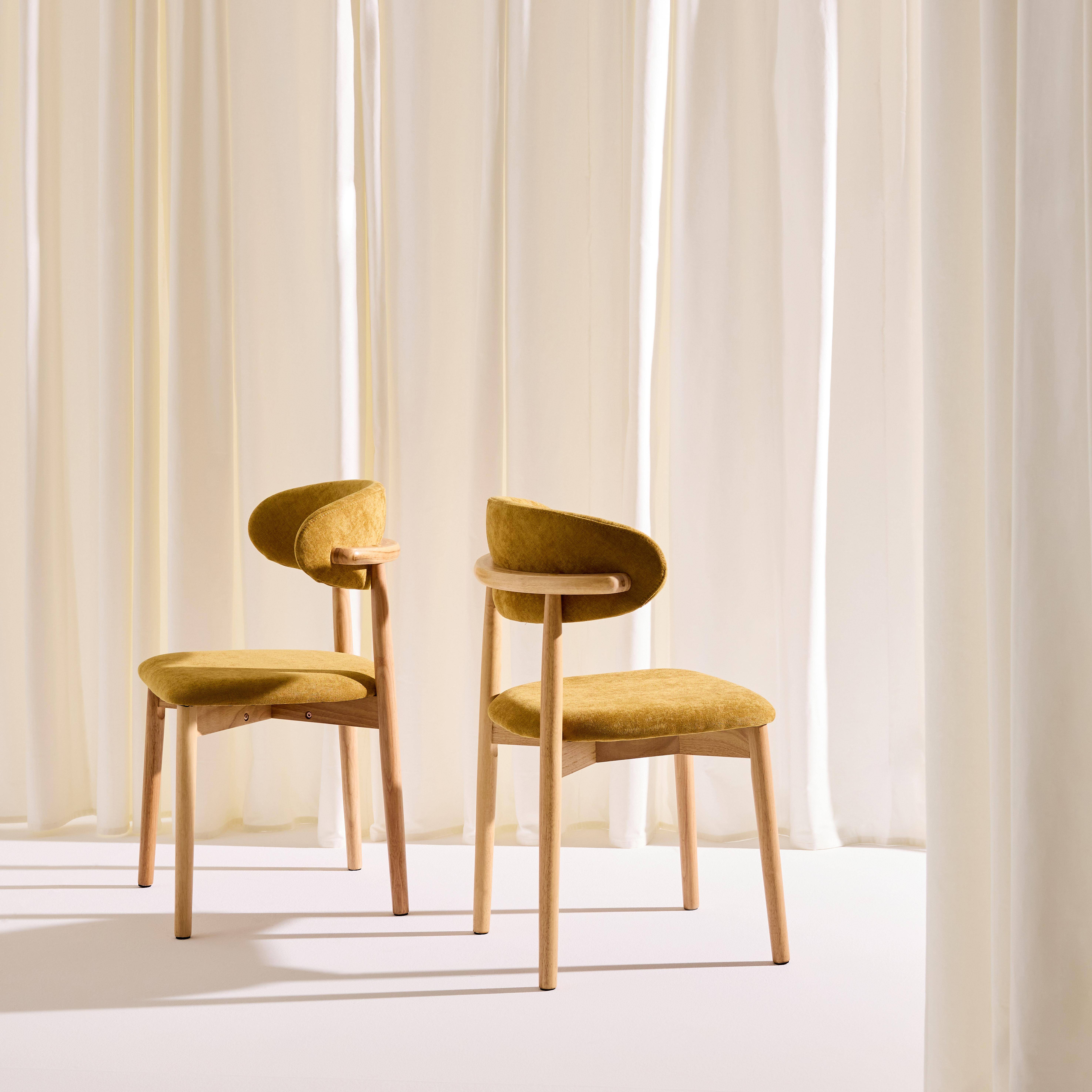 Silla de madera de caucho natural y tela de chenilla, set de 2 Natural - 57x49x79 cm Photo3