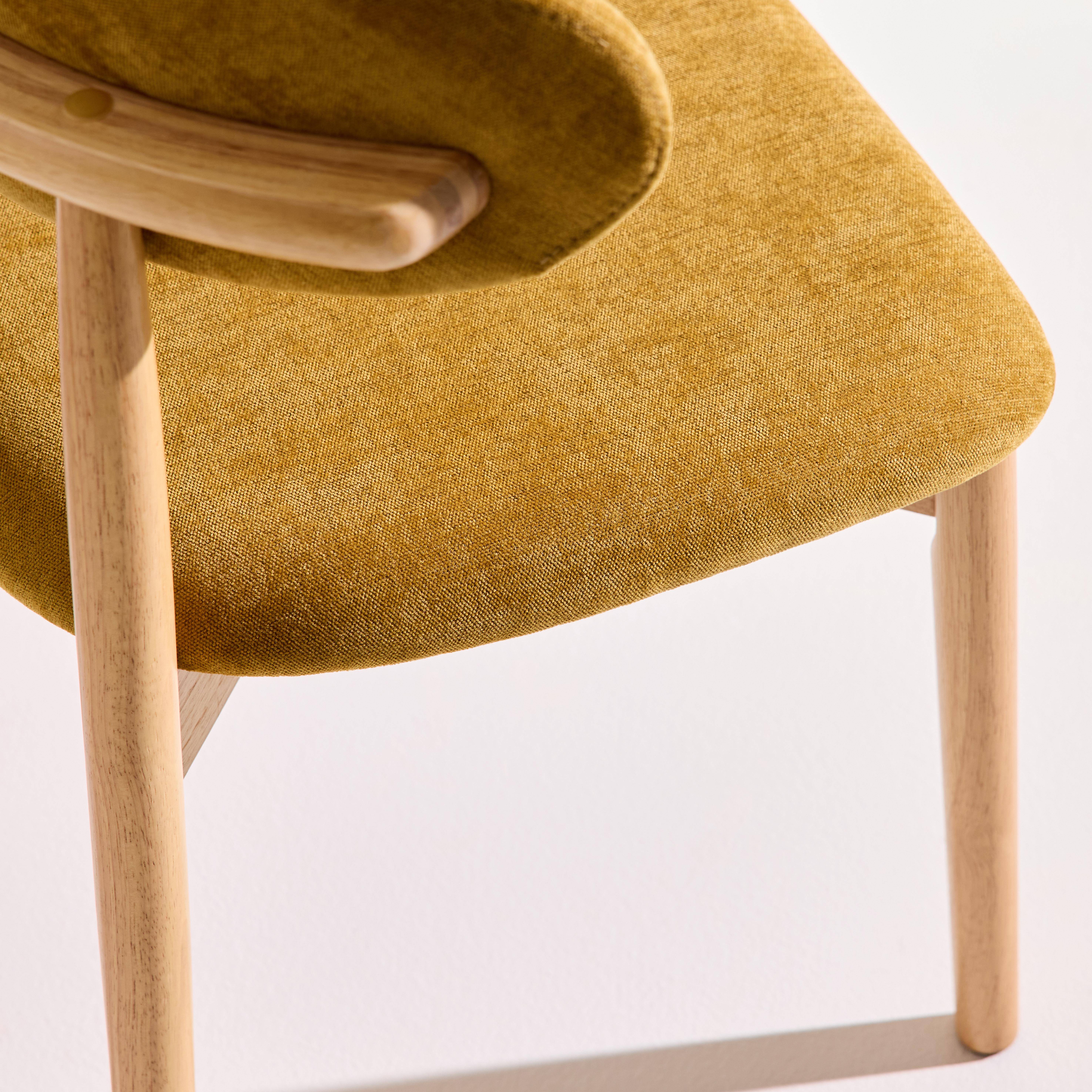 Silla de madera de caucho natural y tela de chenilla, set de 2 Natural - 57x49x79 cm,sweeek,Photo4