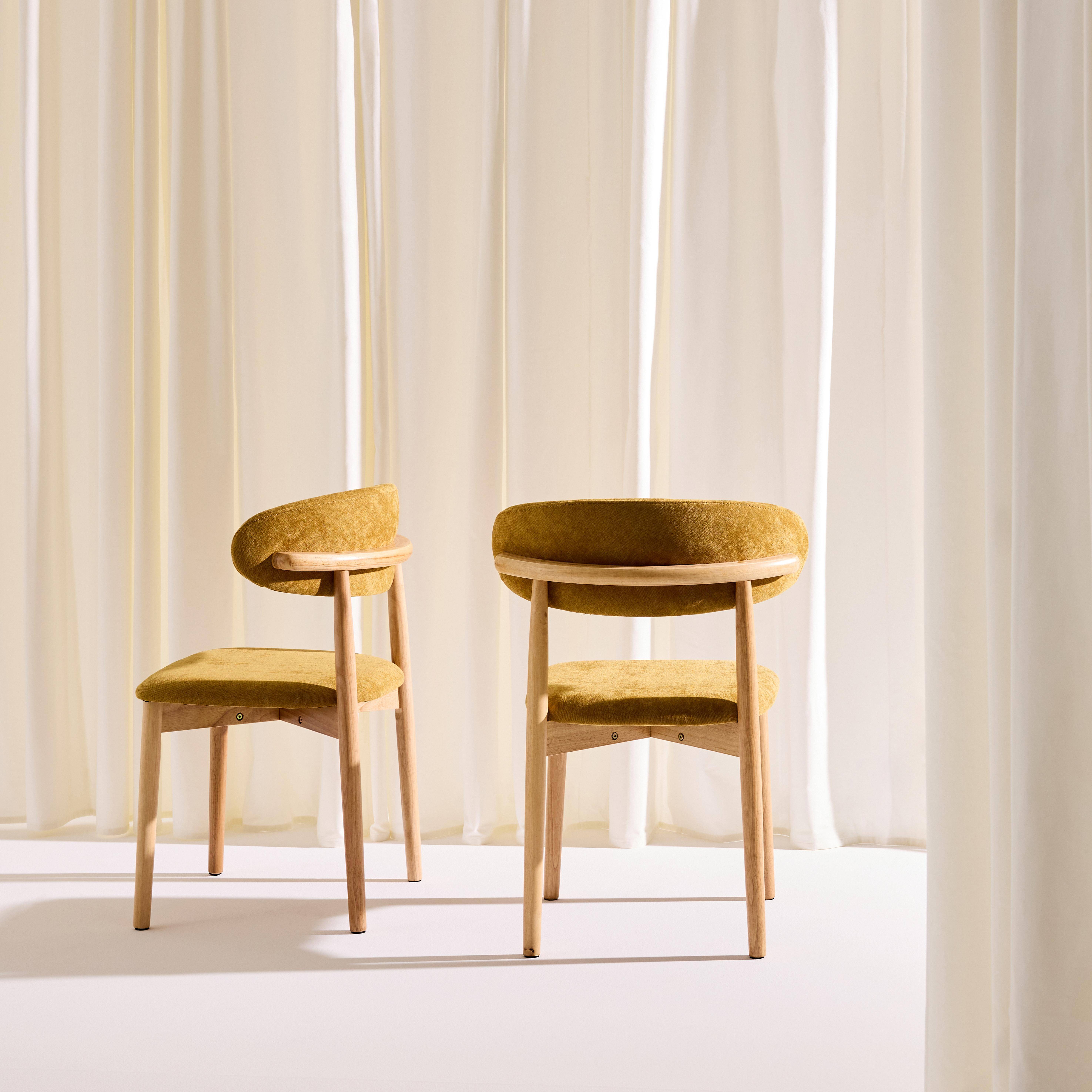 Silla de madera de caucho natural y tela de chenilla, set de 2 Natural - 57x49x79 cm Photo1
