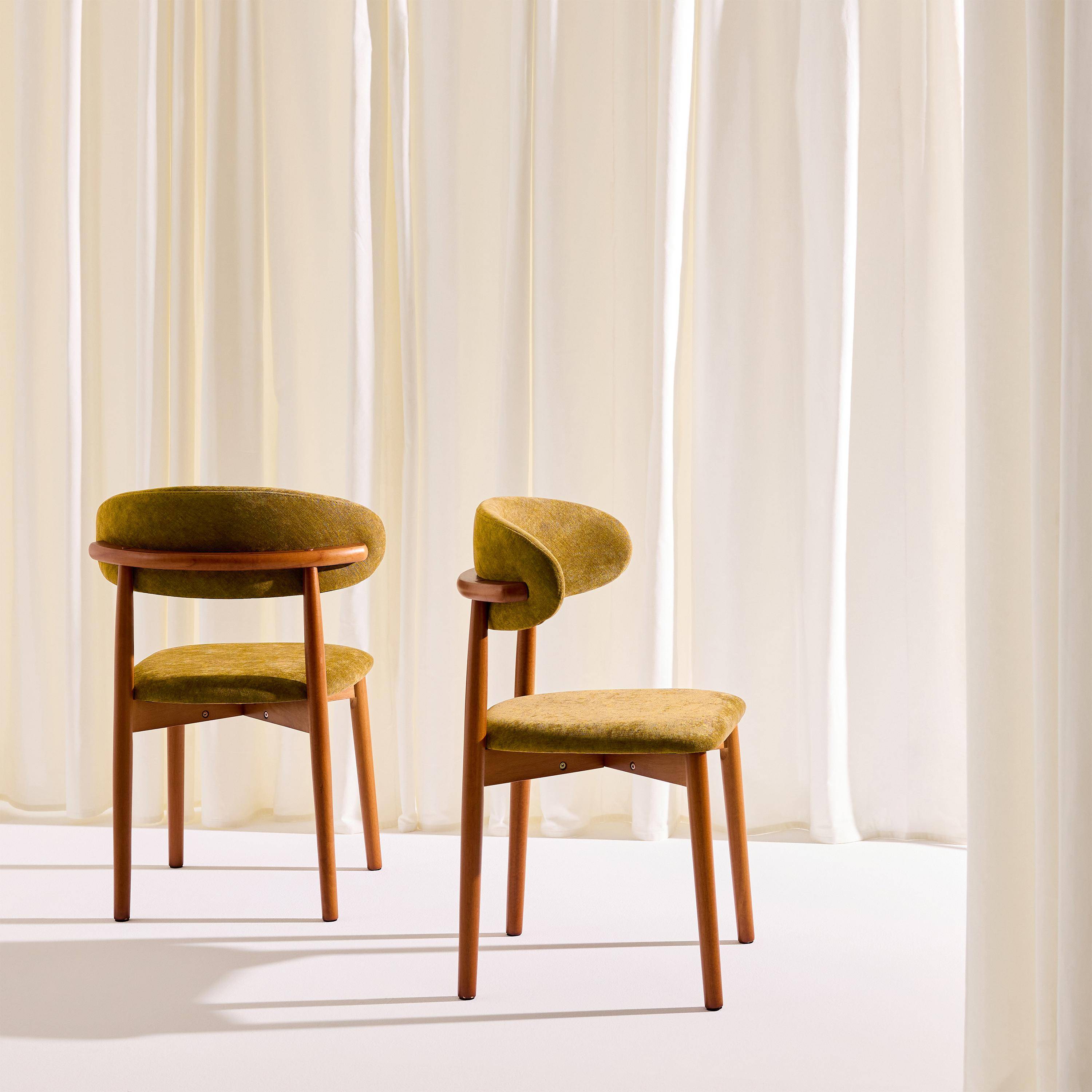 Silla de madera de hevea nogal y tela chenilla, set de 2, Paola, Nogal, 57x49x79 cm,sweeek,Photo3