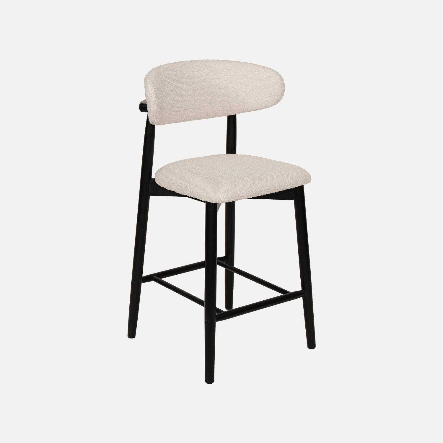 Taburete de bar de madera de hevea y tejido borreguito, set de 2, Paola, Negro, 57x50x100 cm,sweeek,Photo2