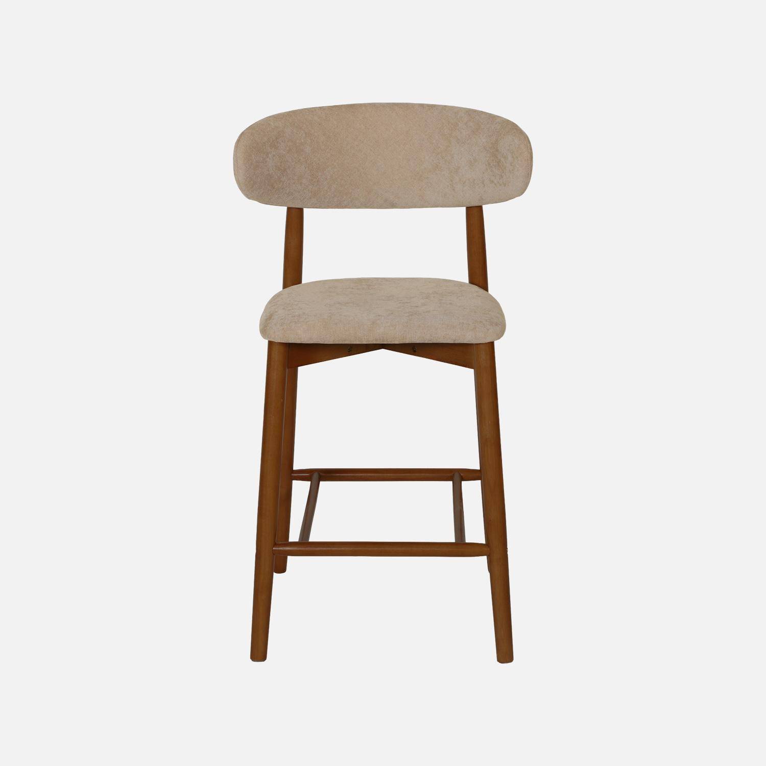 Taburete de bar de madera de hevea nogal y tela chenilla, set de 2, Paola, Nogal, 57x50x100 cm,sweeek,Photo6