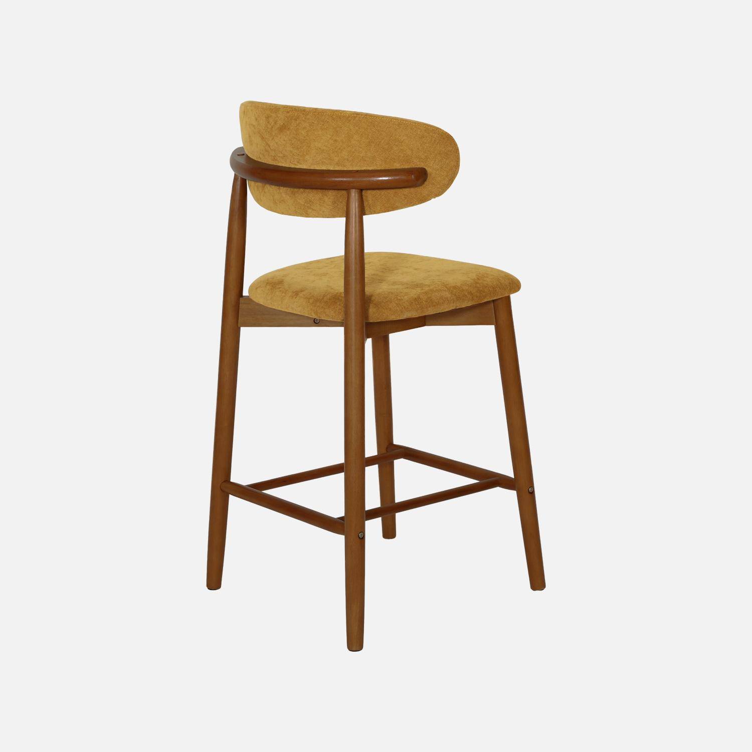 Taburete de bar de madera de hevea nogal y tela chenilla, set de 2, Paola, Nogal, 57x50x100 cm,sweeek,Photo5