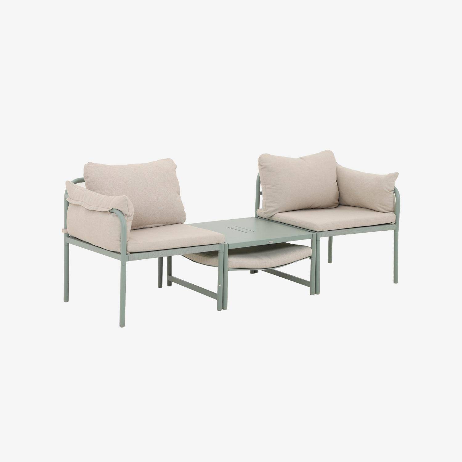 Salon de jardin modulable acier 2 places vert de gris et beige - Kimi Photo1