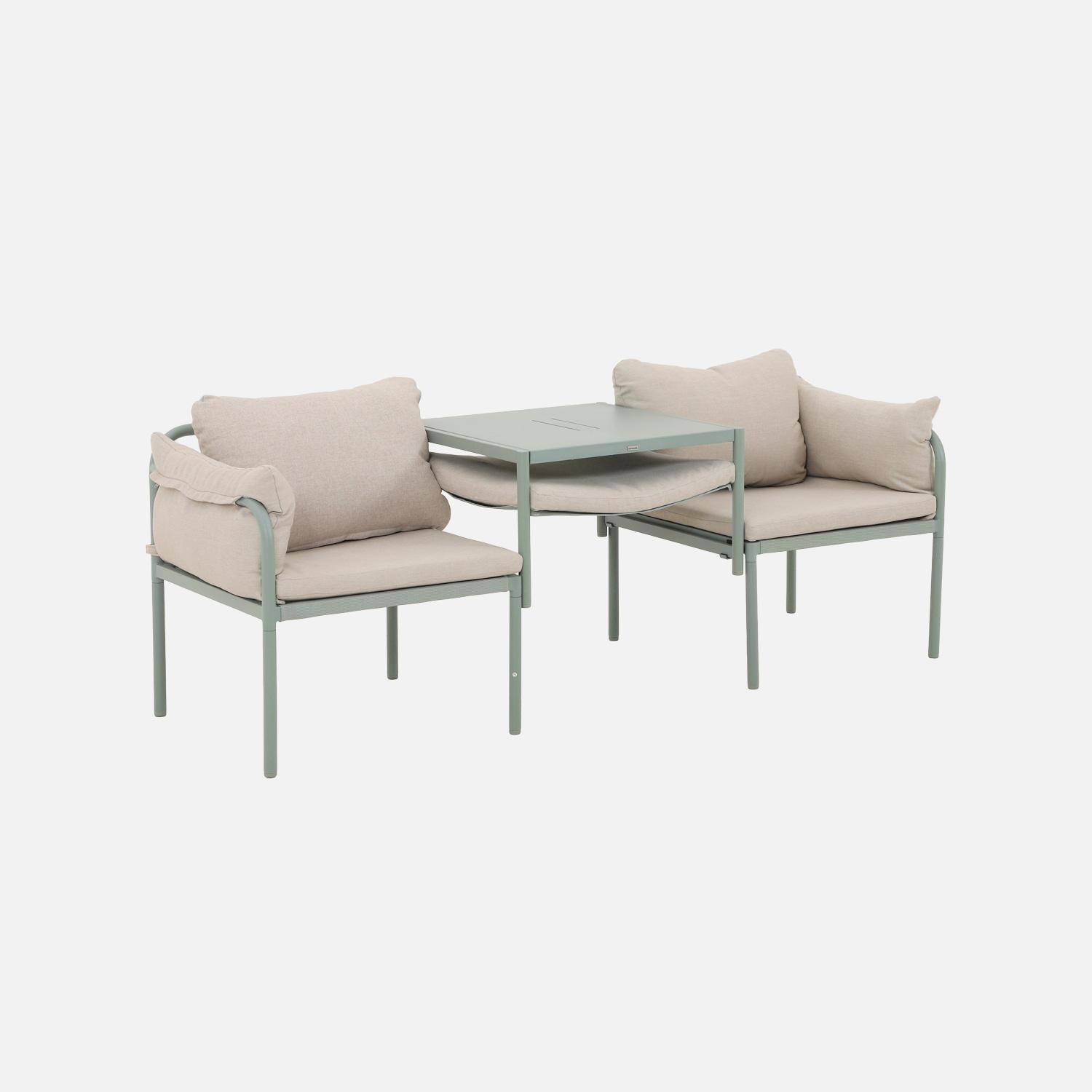 Salon de jardin modulable acier 2 places vert de gris et beige - Kimi Photo2