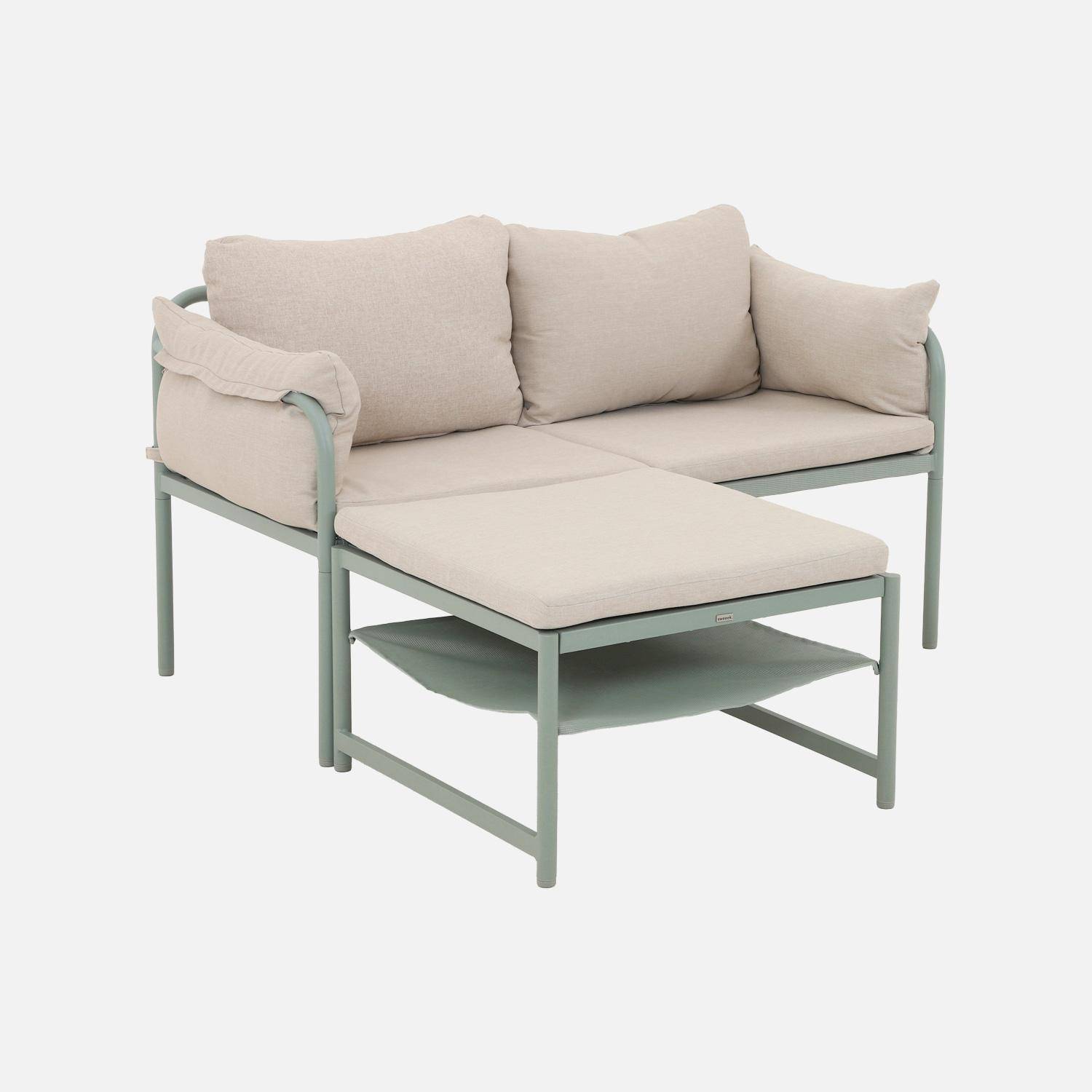 Salon de jardin modulable acier 2 places vert de gris et beige - Kimi,sweeek,Photo3