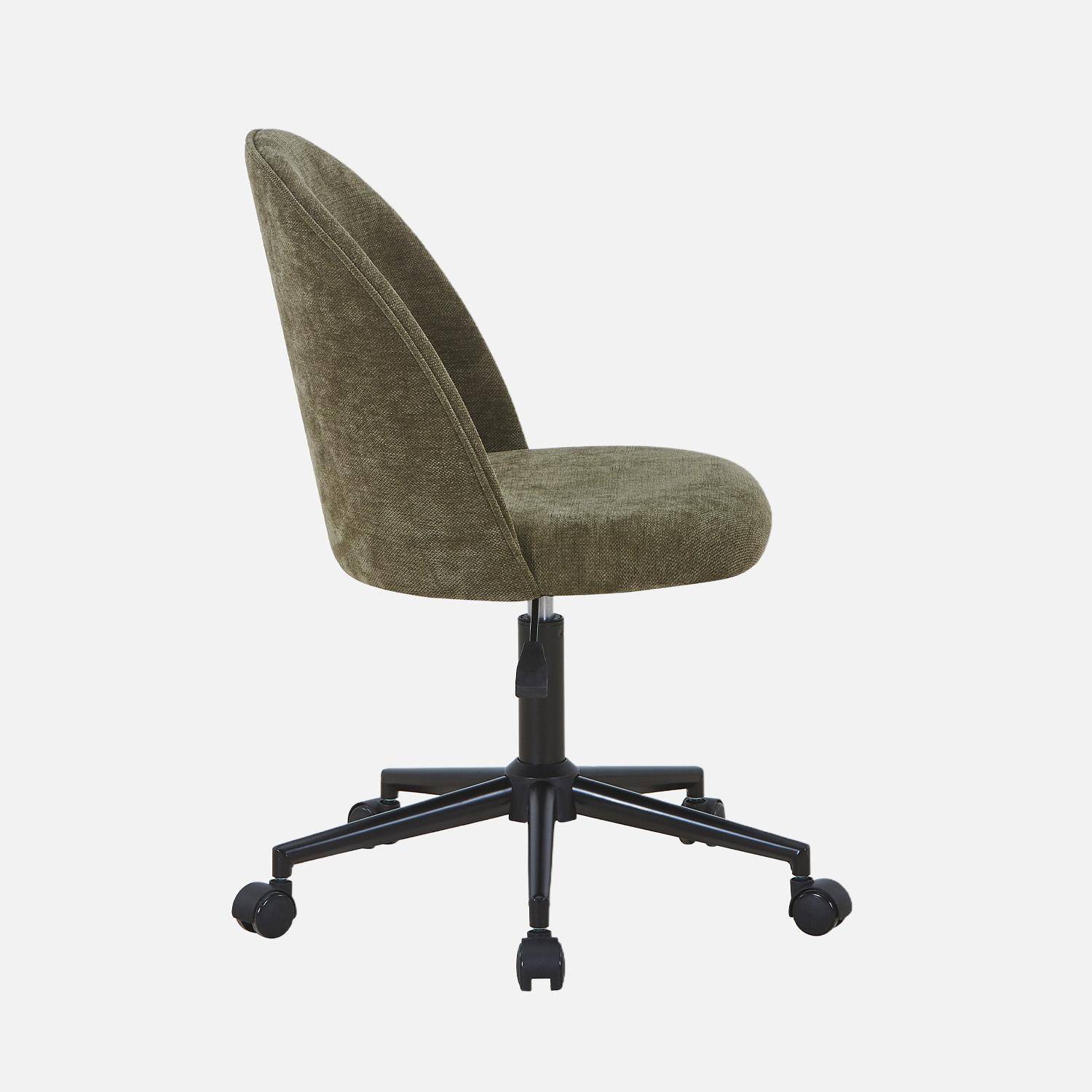 Sedia da ufficio con rotelle in tessuto, Phyl, Verde kaki, 49.5x55x96 cm,sweeek,Photo4