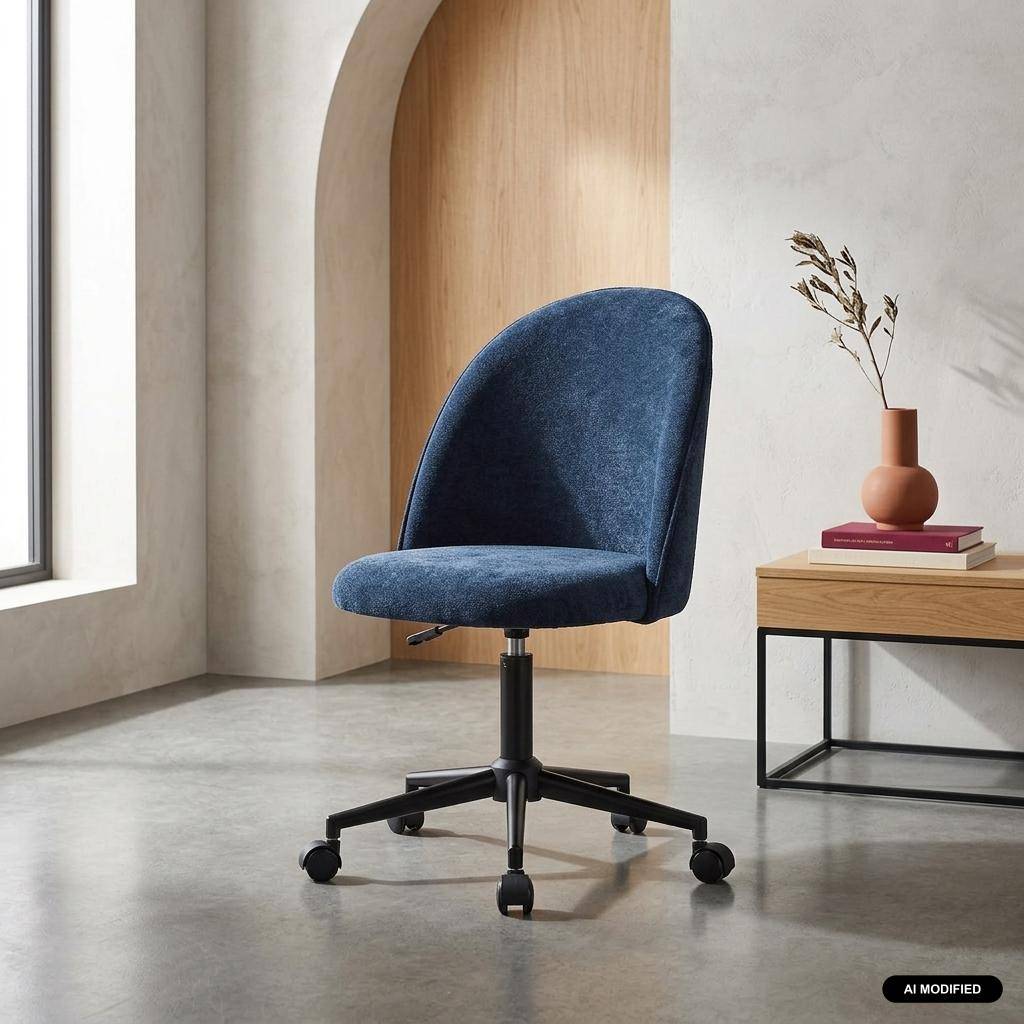 Sedia da ufficio con rotelle in tessuto, Phyl, Blu, 49.5x55x96 cm Photo1